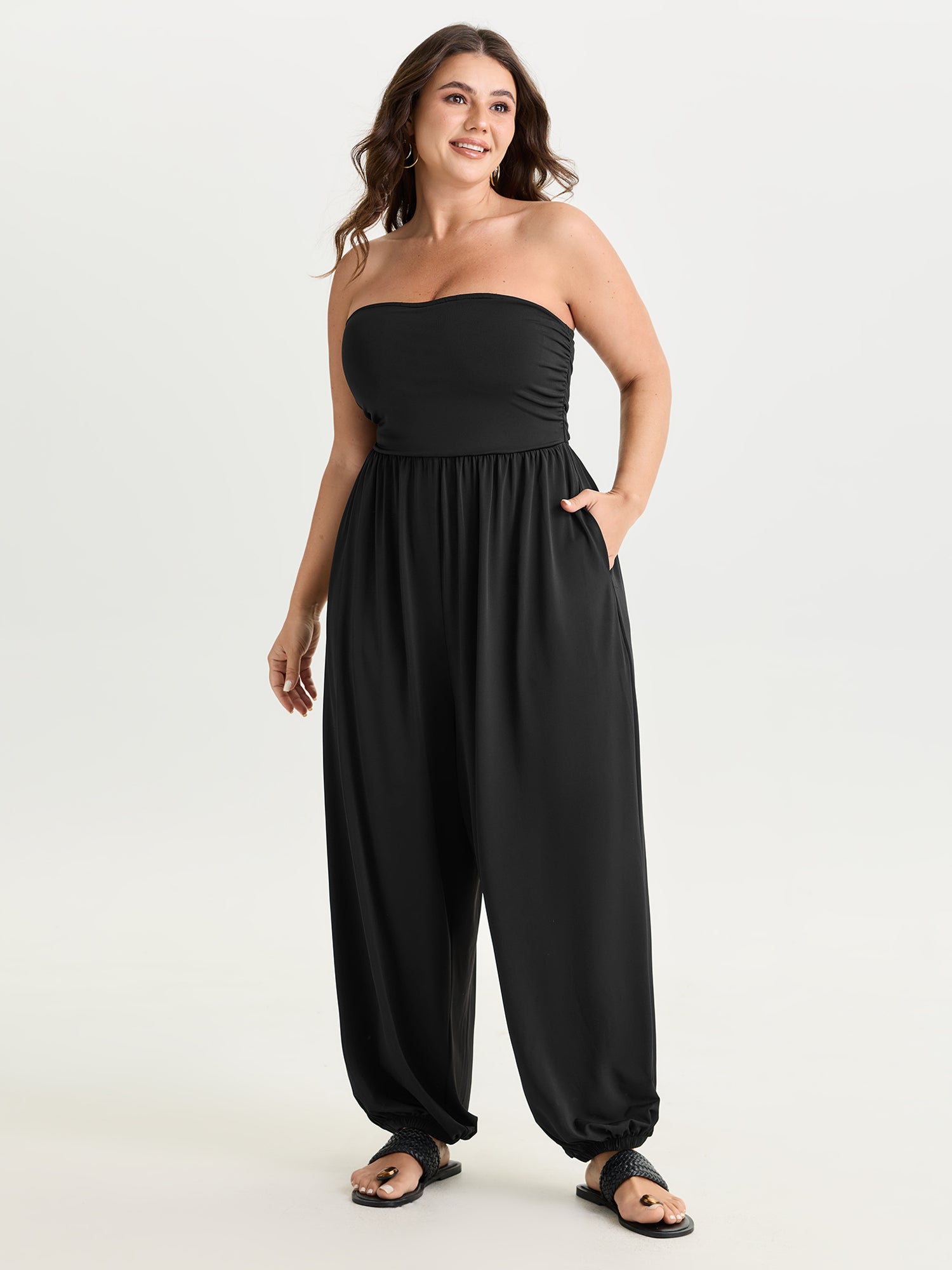 Supported Bra Off-Shoulder Stretchy Pockets Jumpsuit