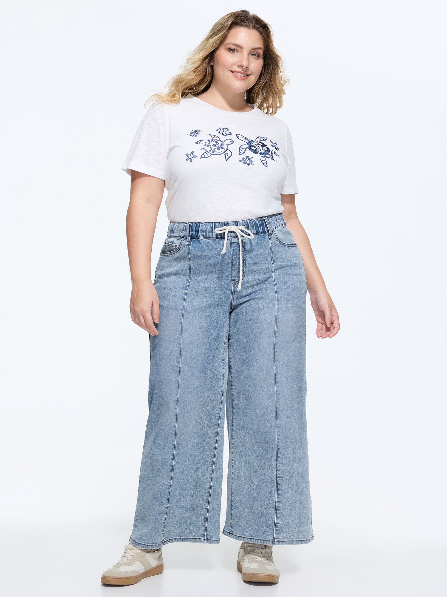 Stretchy Elastic Waistband Seamed Jeans