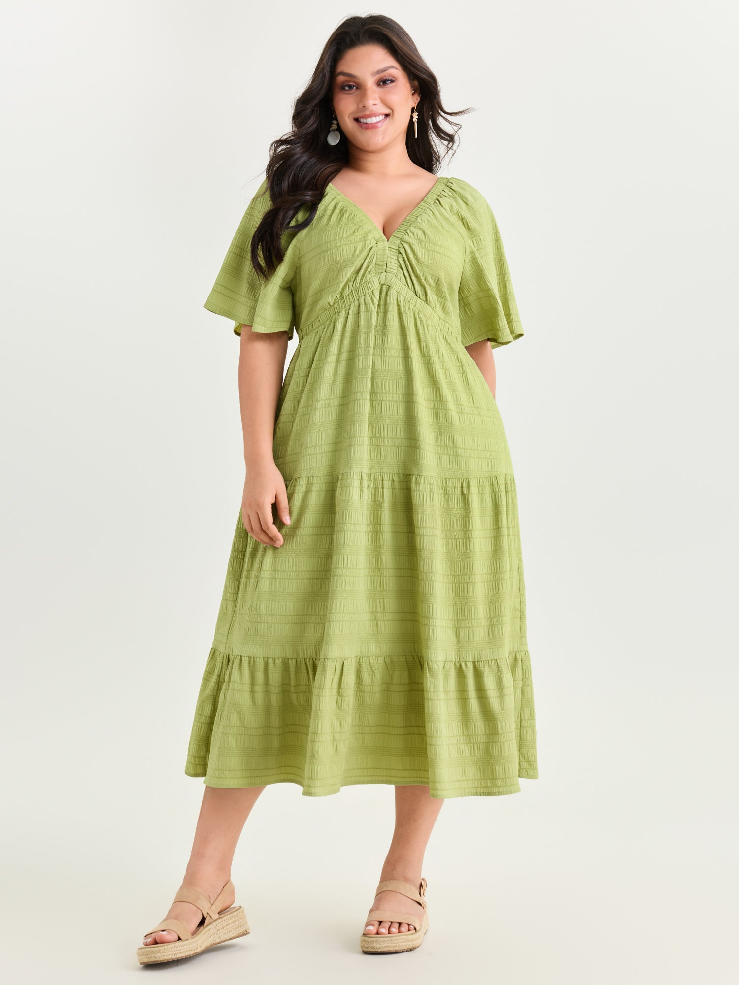 Deep V-Neckline Tiered Flowy Maxi Dress