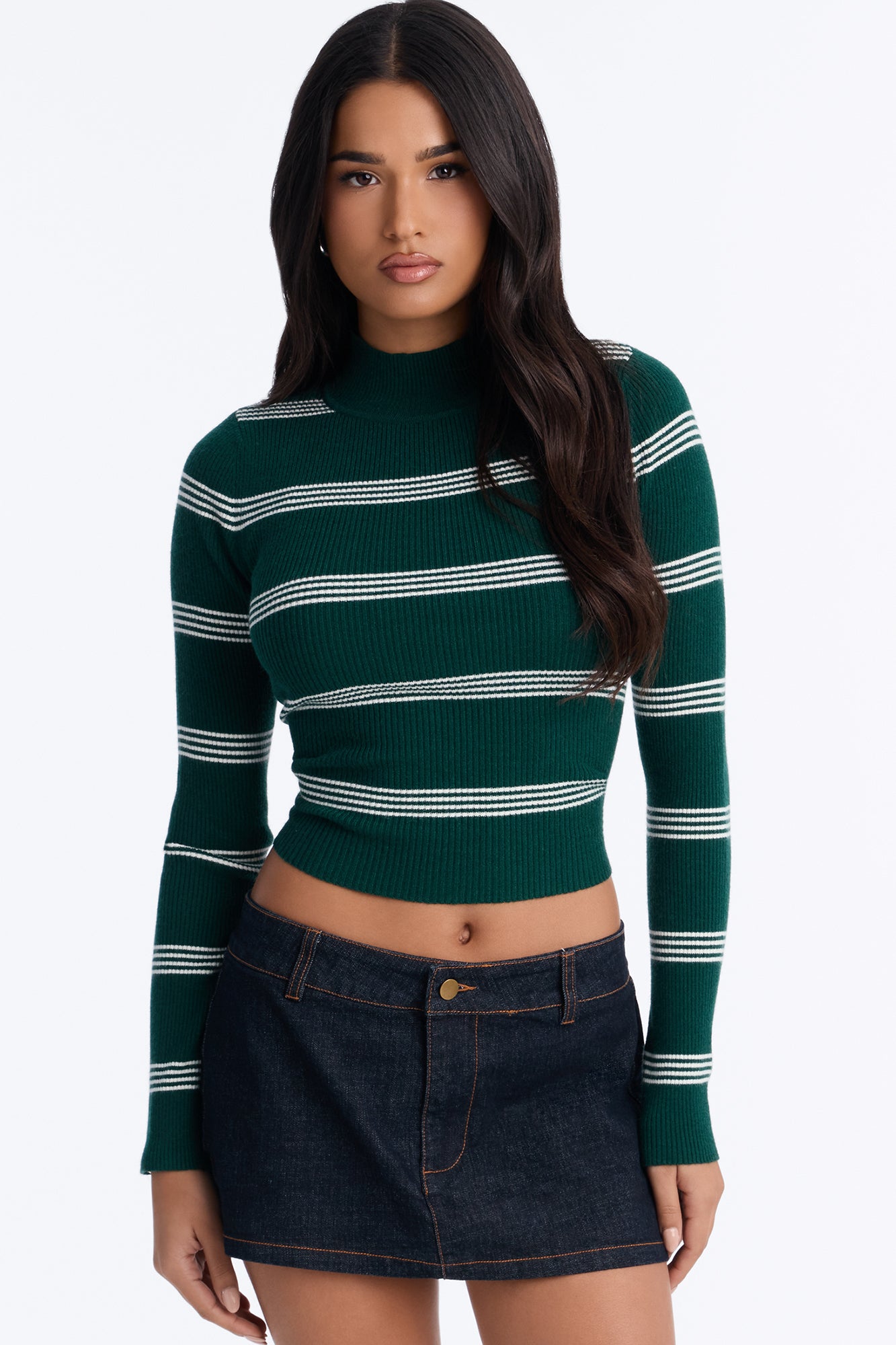 Kelsa Striped Sweater Top - Green/combo