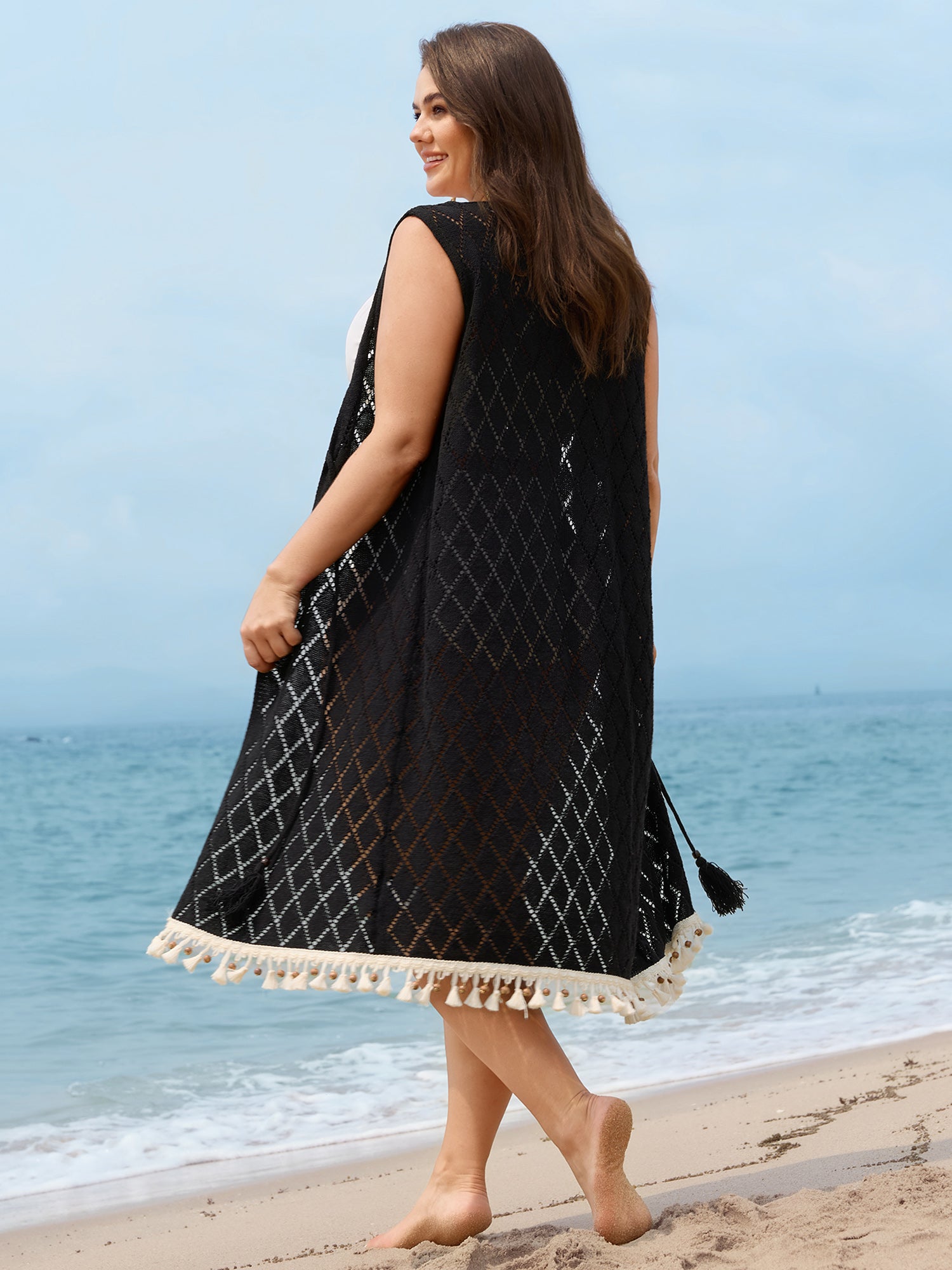 Hollowed-Out Tassel Hem Swim Cover-Up