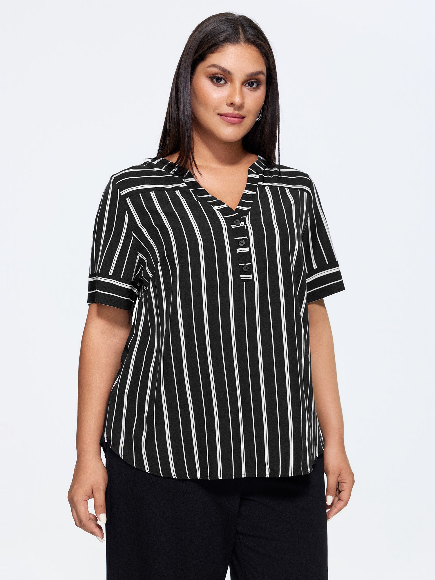 Striped Print Notched Collar Blouse