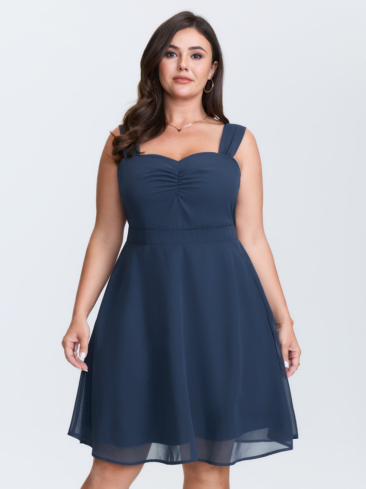 Ruched Bodice Cinched Flared Waist Mini Dress
