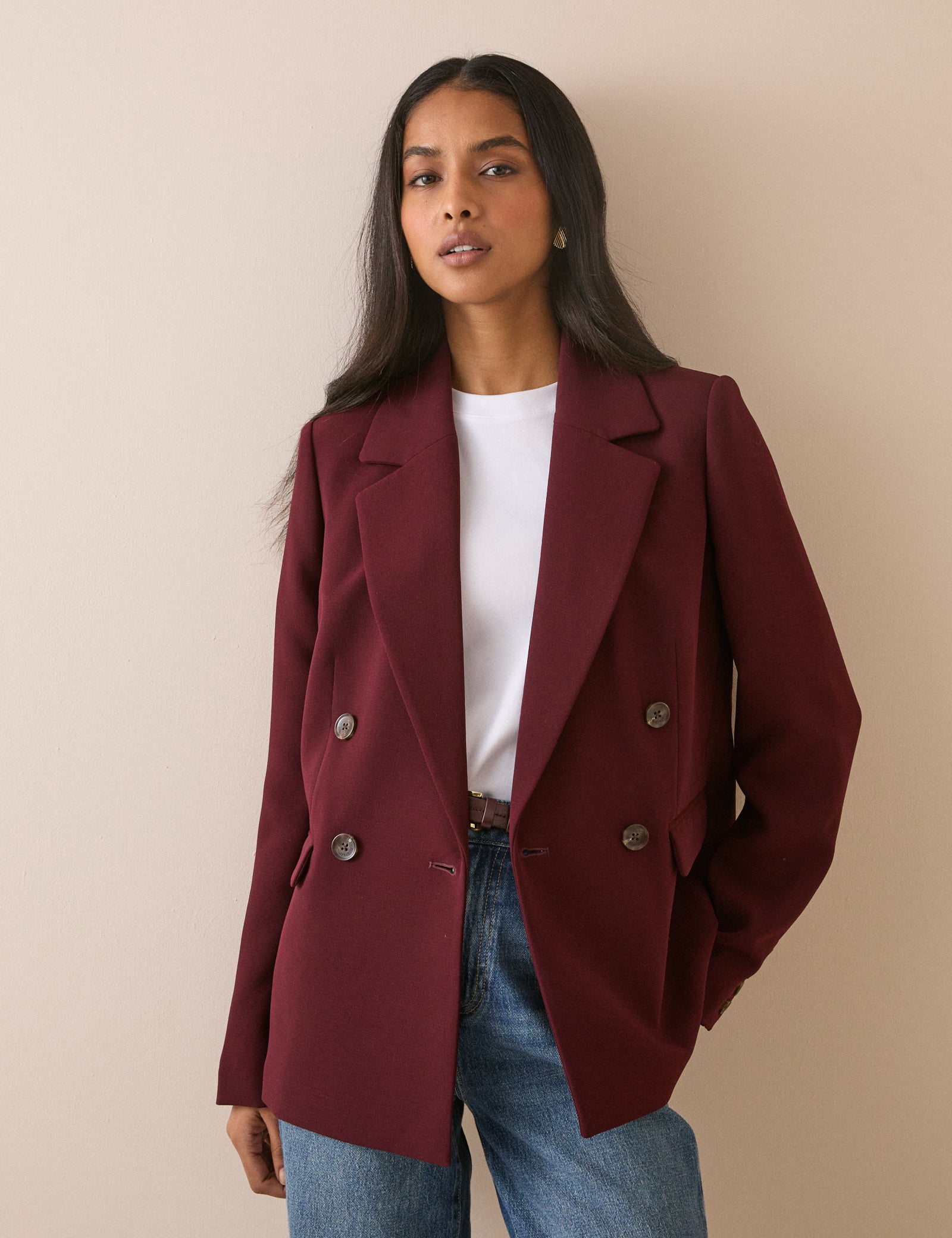 Burgundy Double Breasted Alicia Blazer