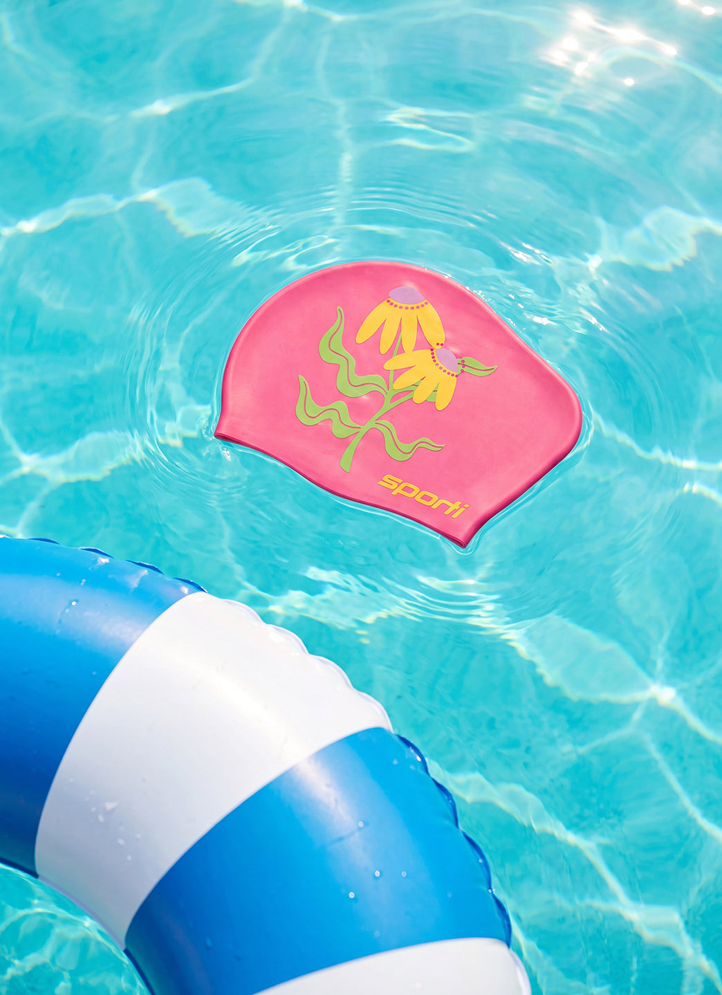 Sporti Sunny Bloom Long Hair Bun Silicone Swim Cap