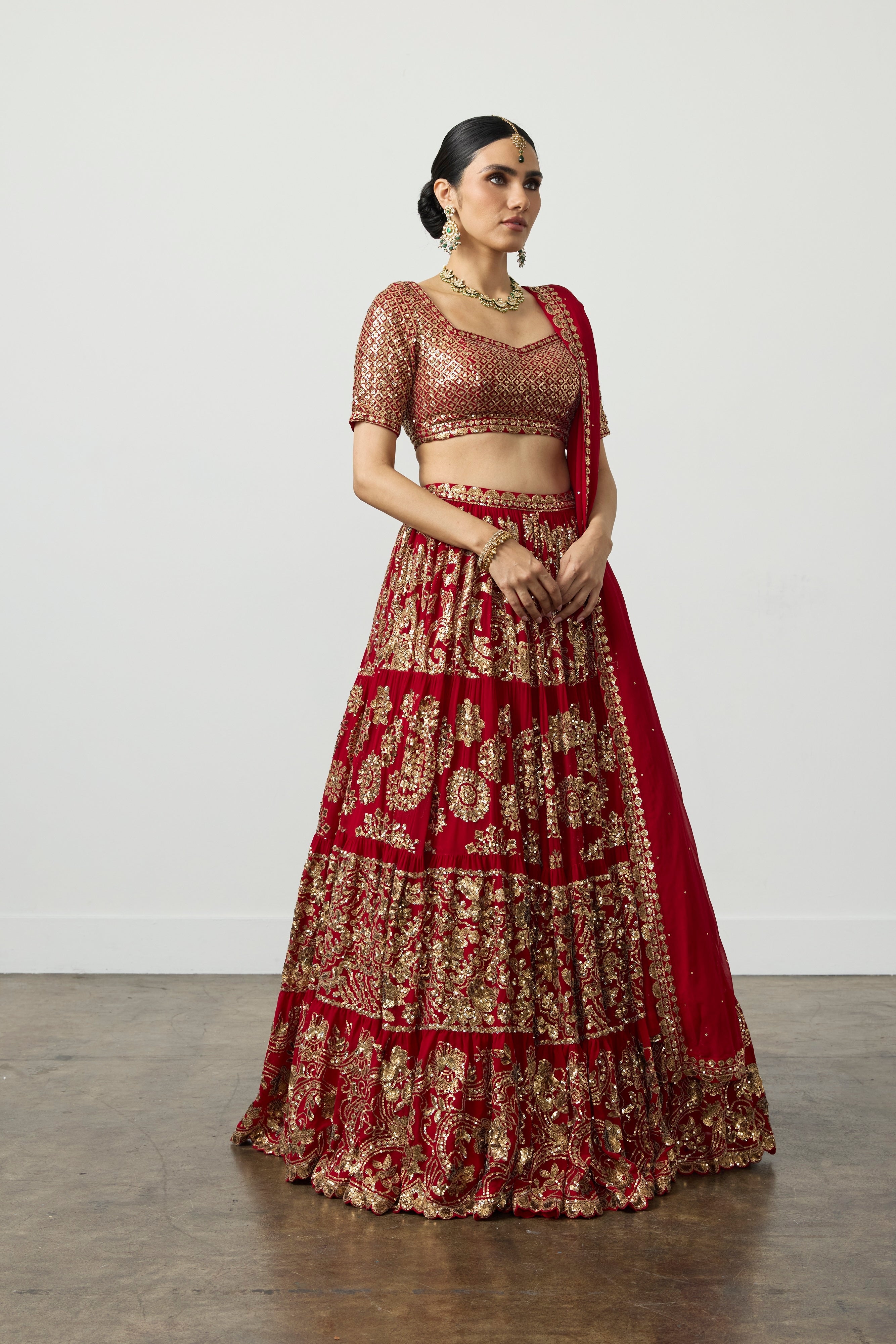 Rich Crimson and Gold Lehenga Set