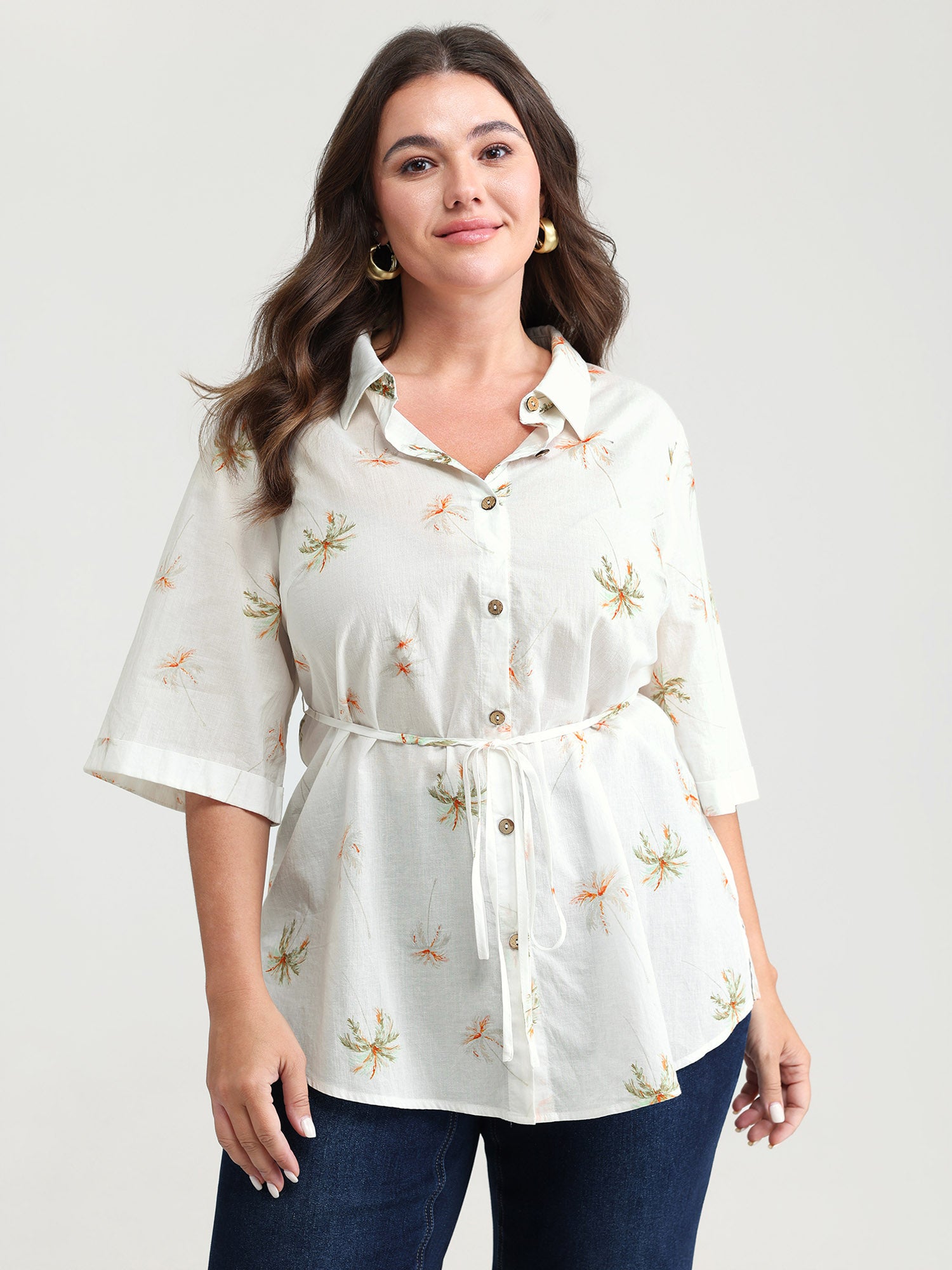 Cotton Floral Print Button-Front Shirt