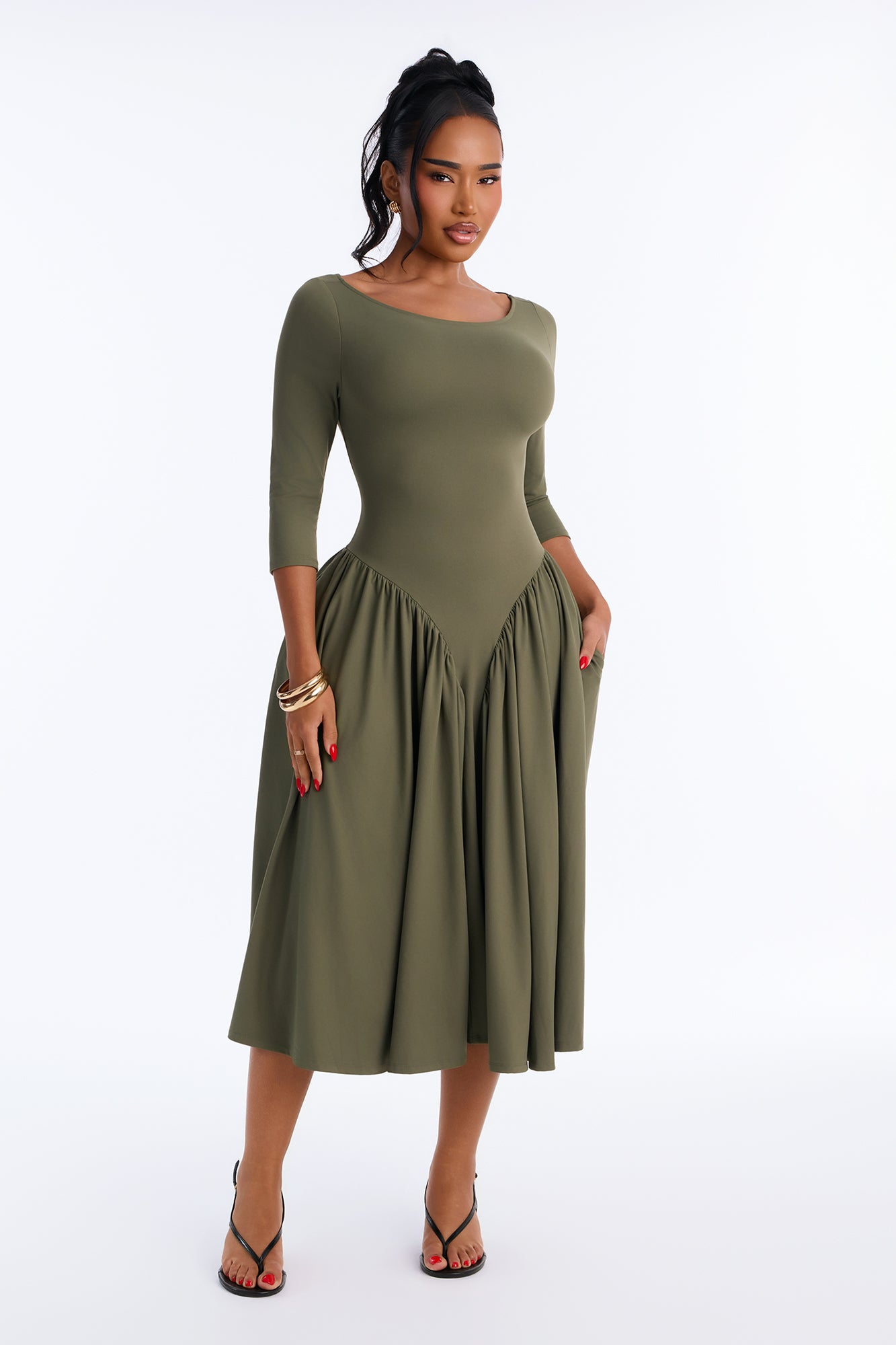 Becca A Line Drop Waist Midi Dress - Olive