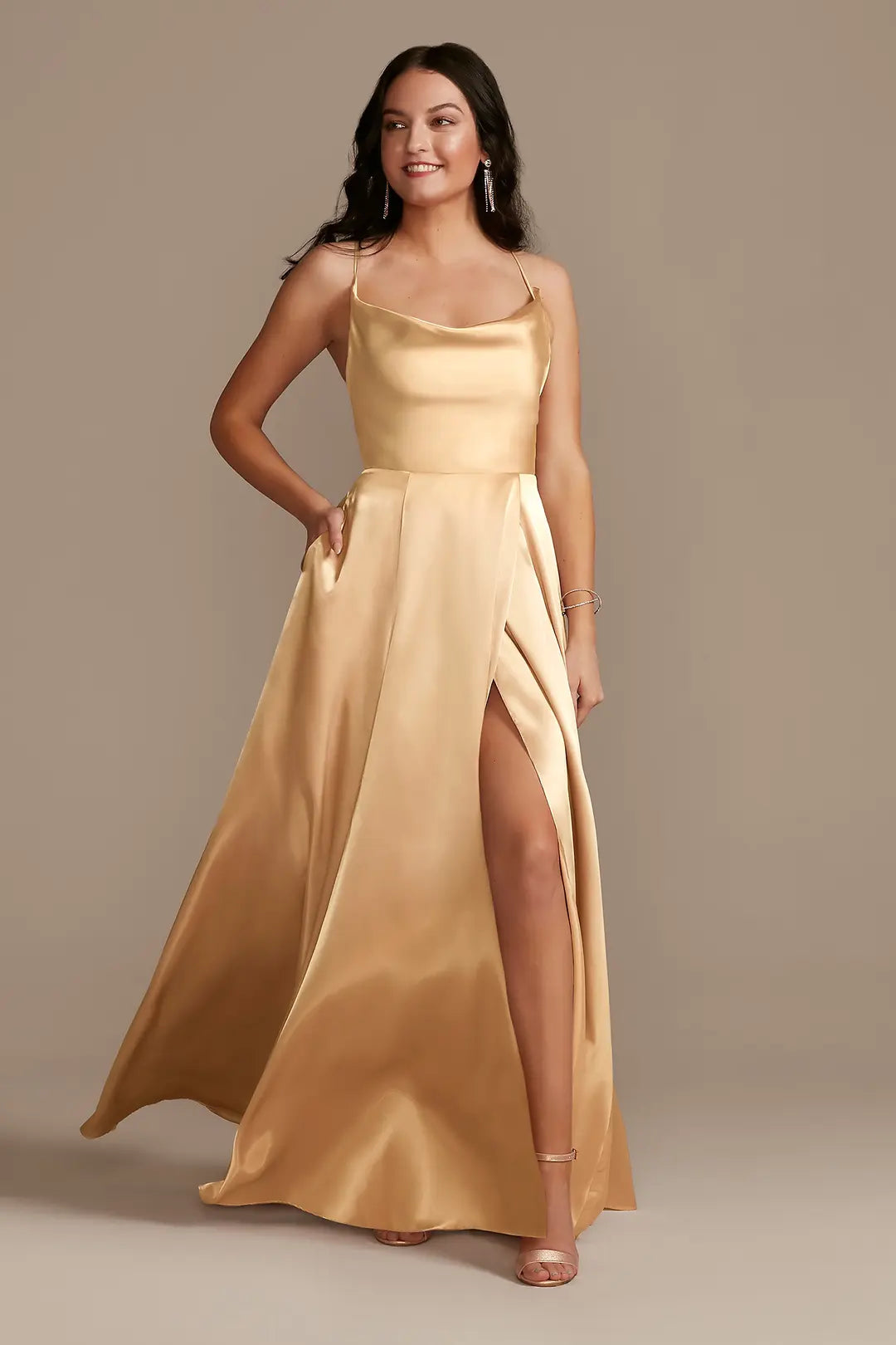 Charmeuse Cowl Dress with Lace-Up Back
