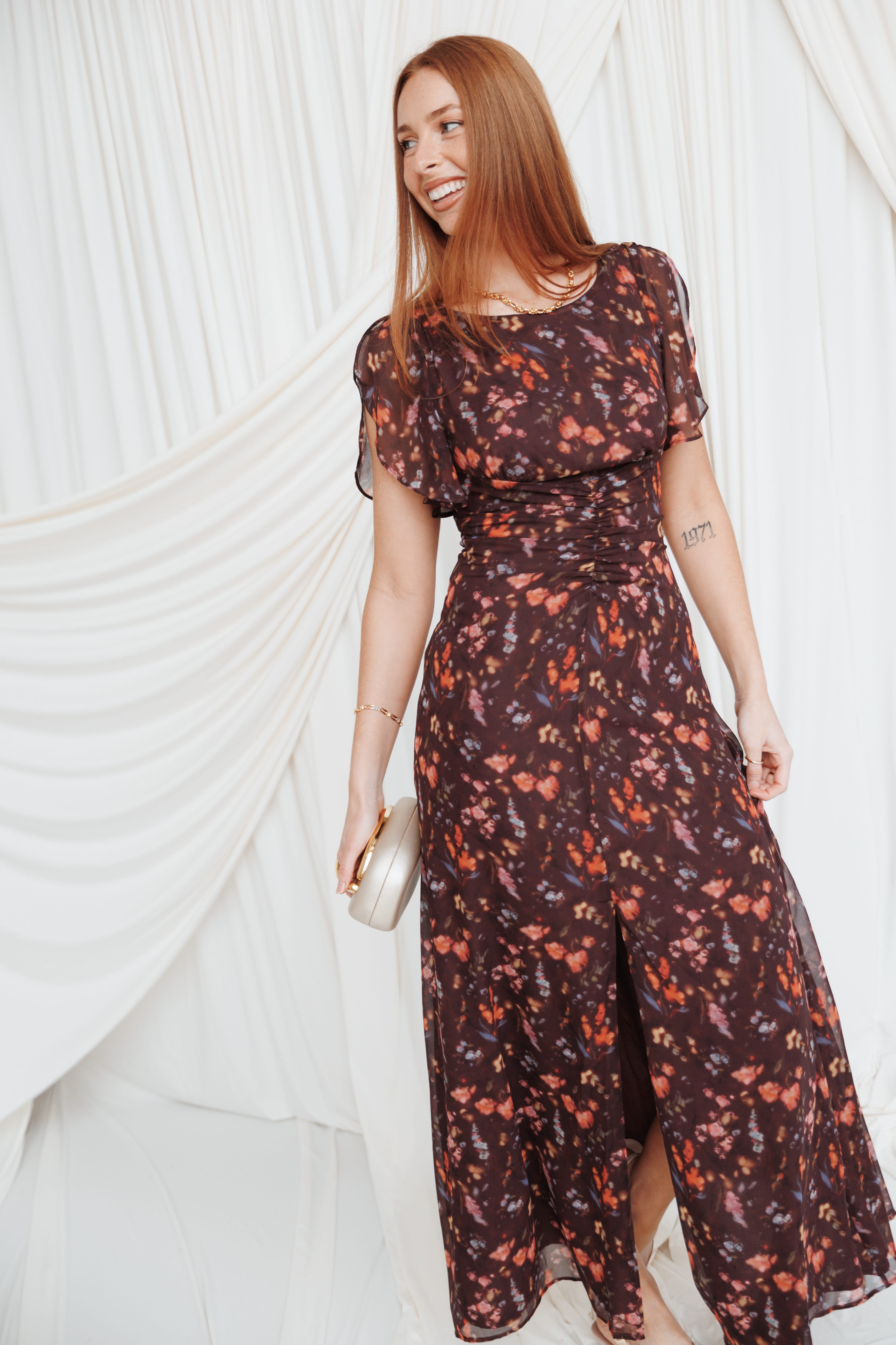 Magdalena Maxi Dress - Plum Blurred Floral