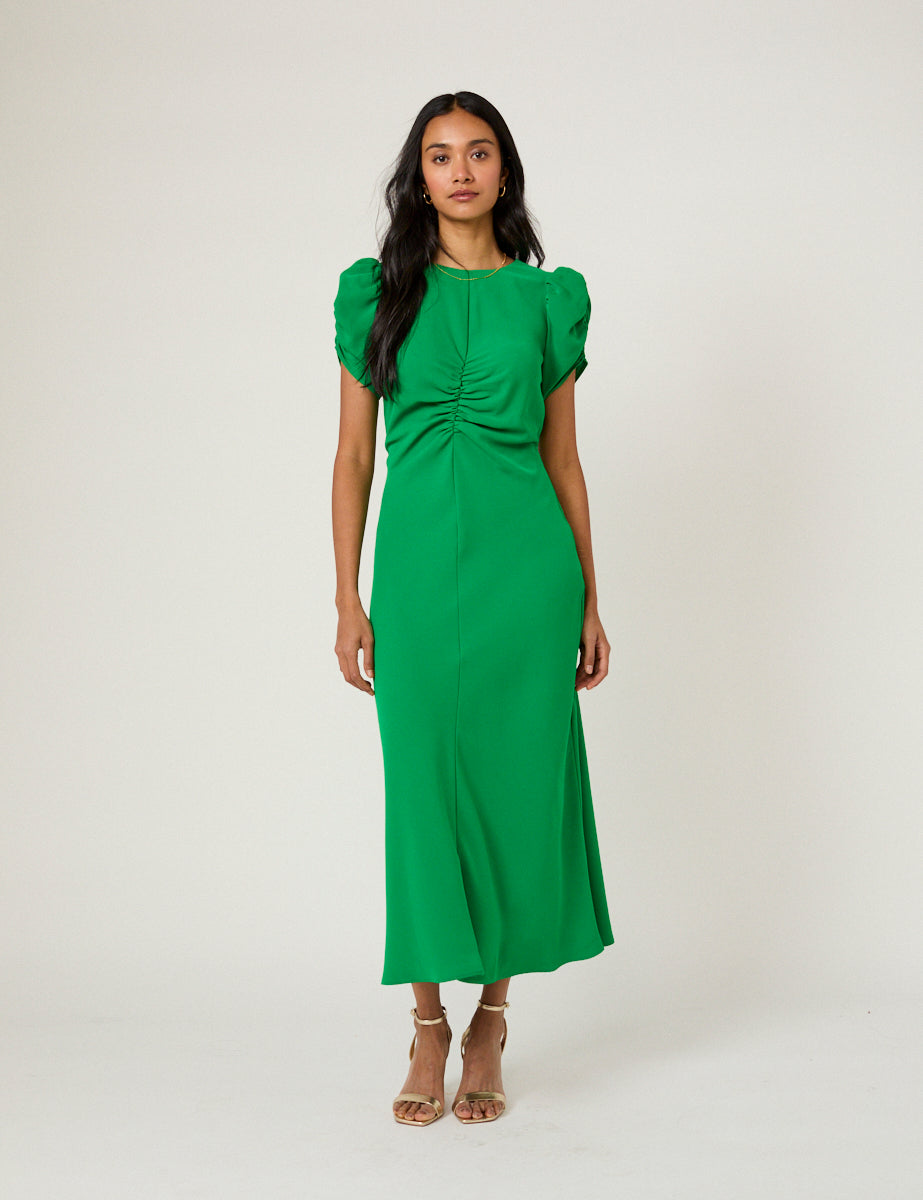 Green Ruched Naomi Midi Dress