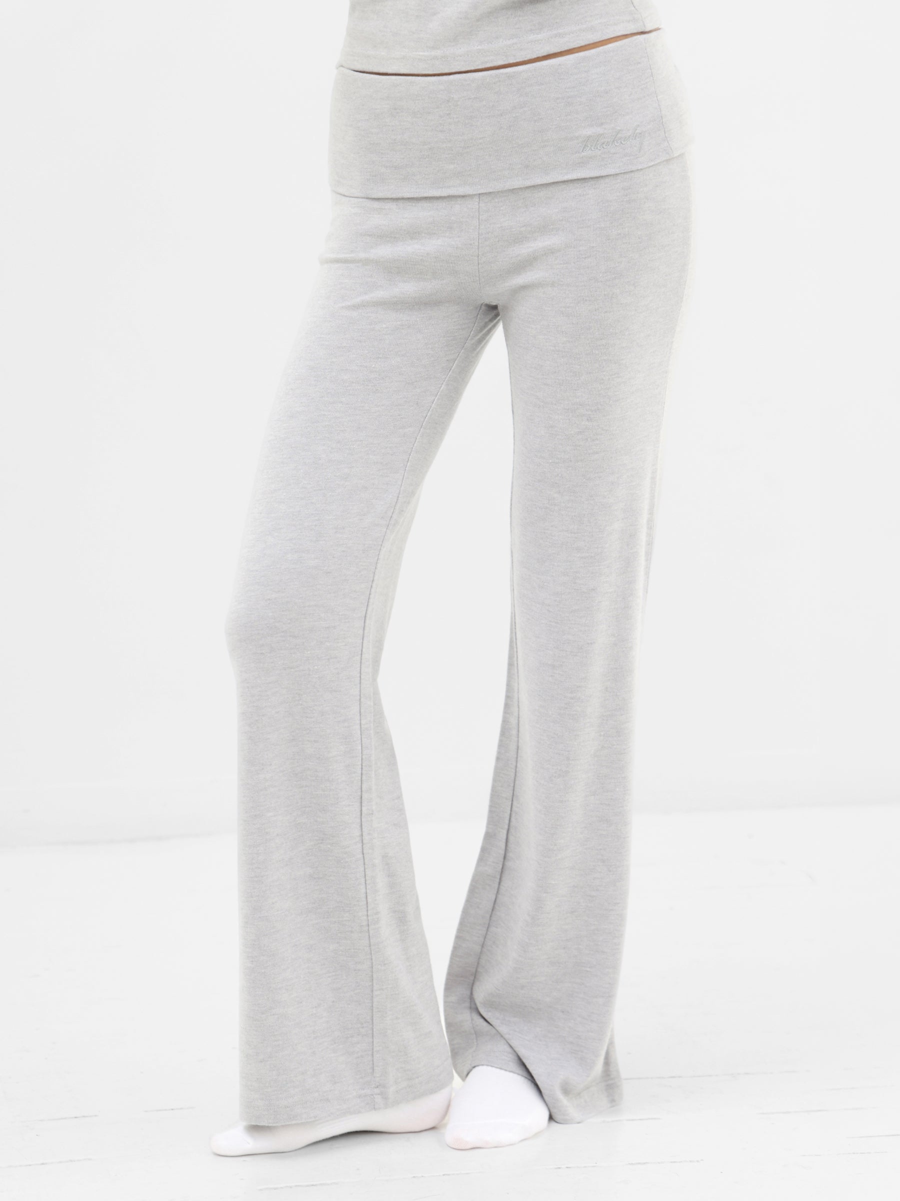 Melody Soft Knitted Fold Over Trousers - Marl Grey