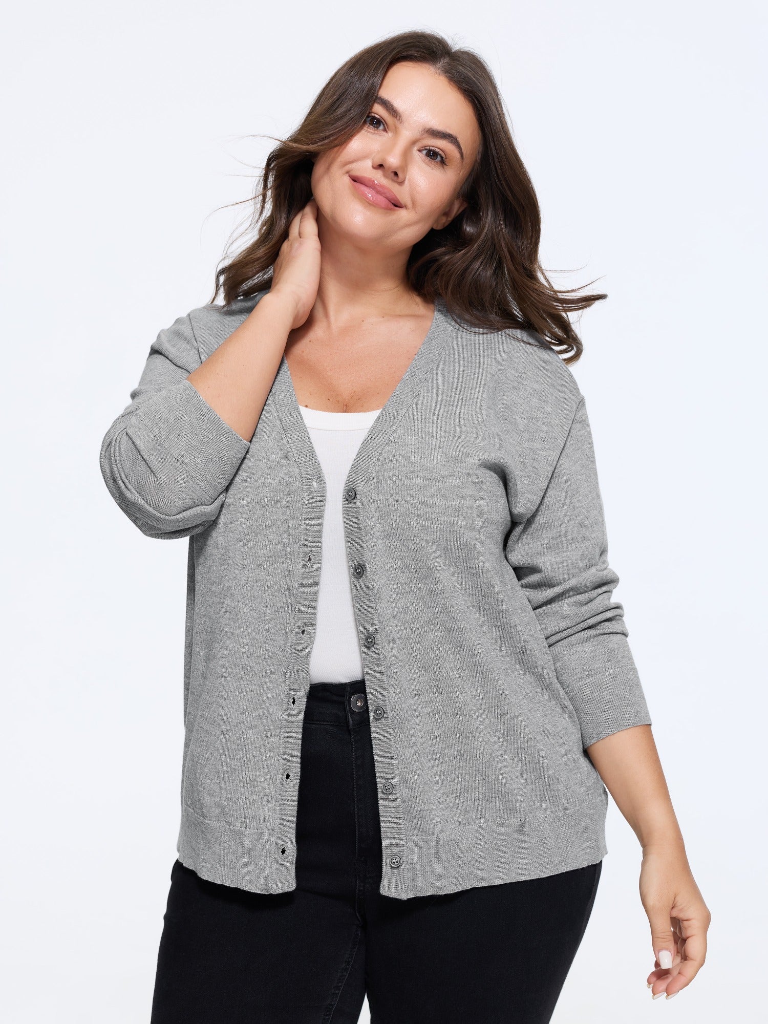 Wool Blend V‑Neck Button Front Relaxed Fit Cardigan