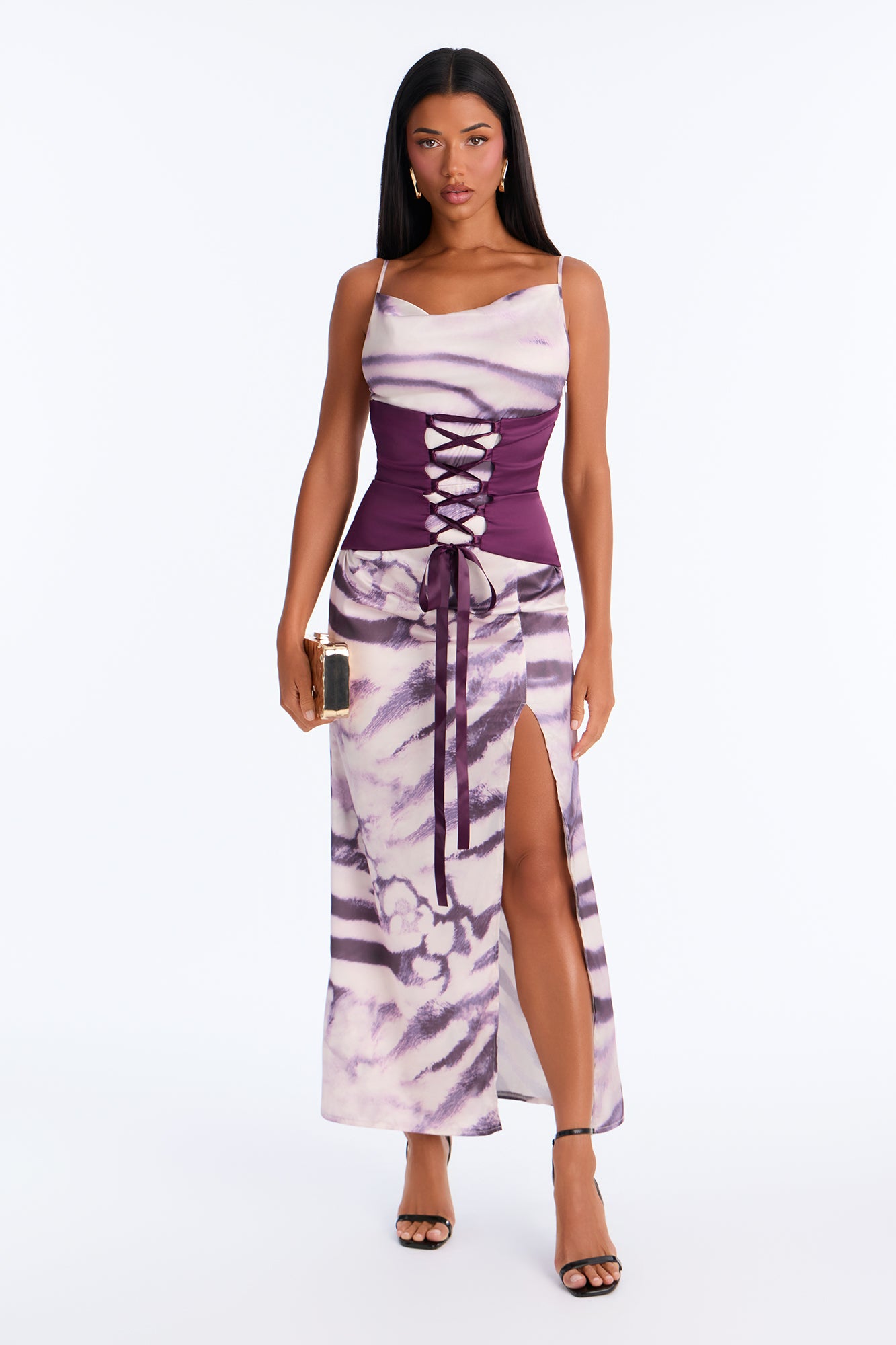 Slit Tempation Satin Maxi Dress - Plum
