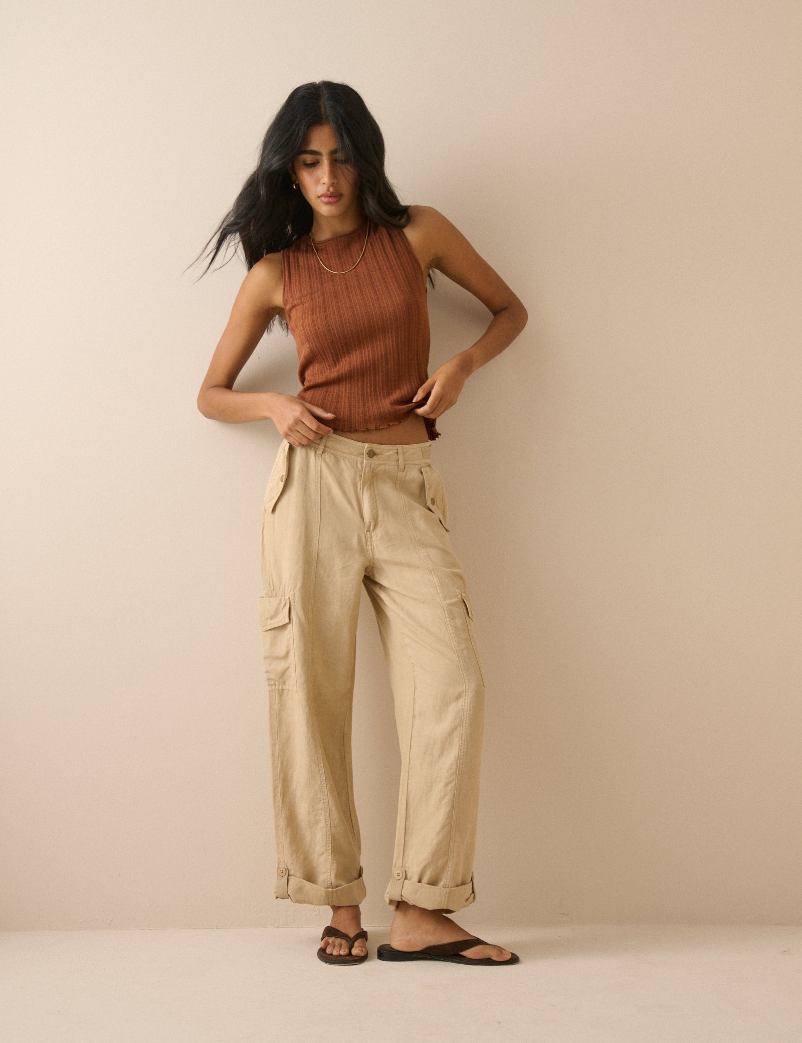Sand Straight Leg Cargo Trousers