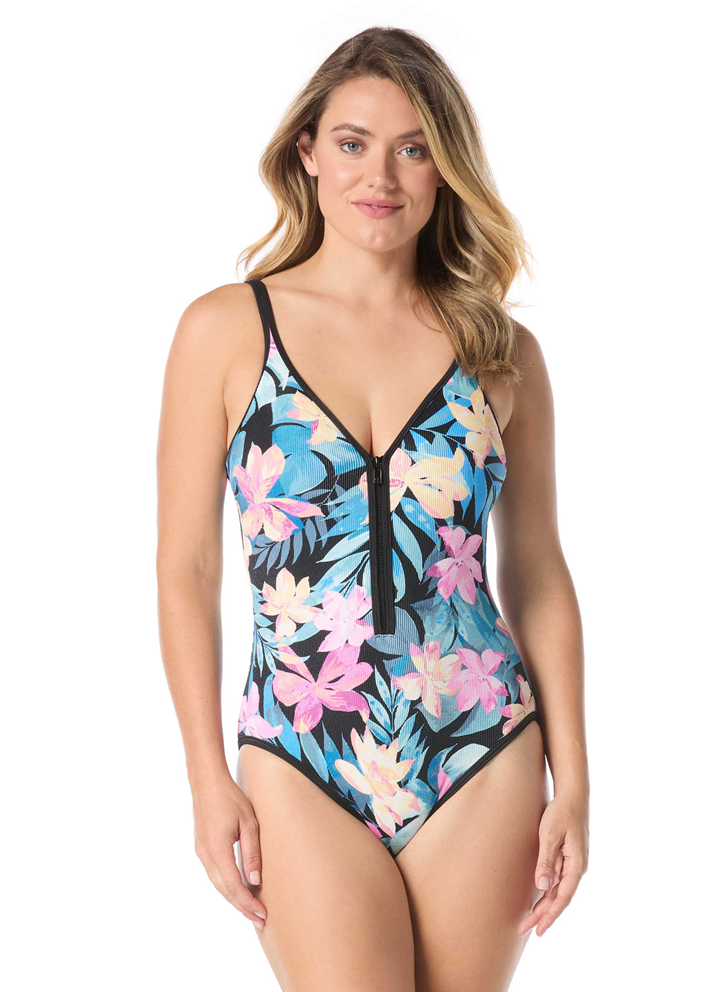 Beach House Sport Women's Wild Calypso Rib Racey Zip Front One Piece Swimsuit