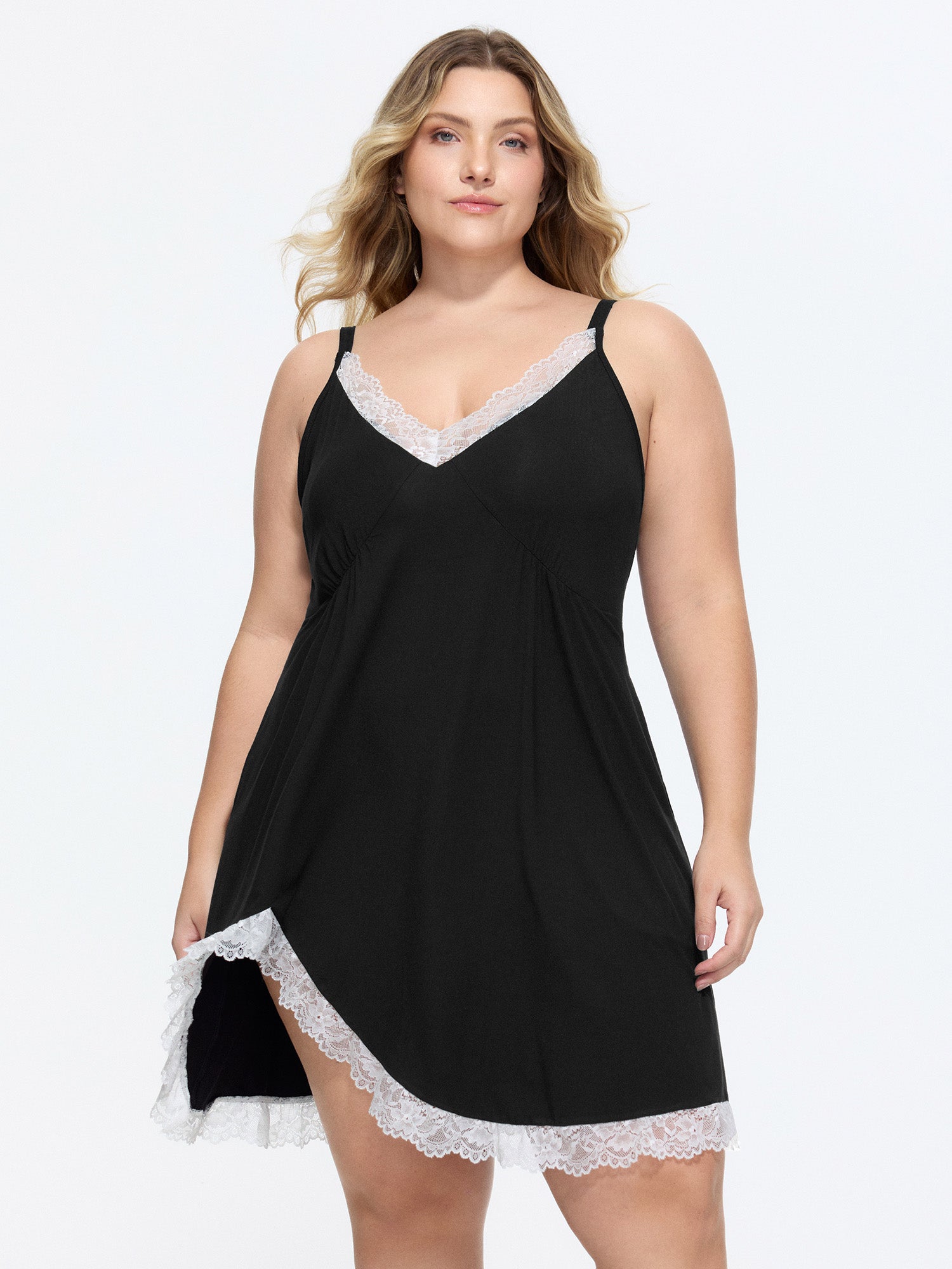 Supersoft Stretchy Lace Color Contrast Night Gown