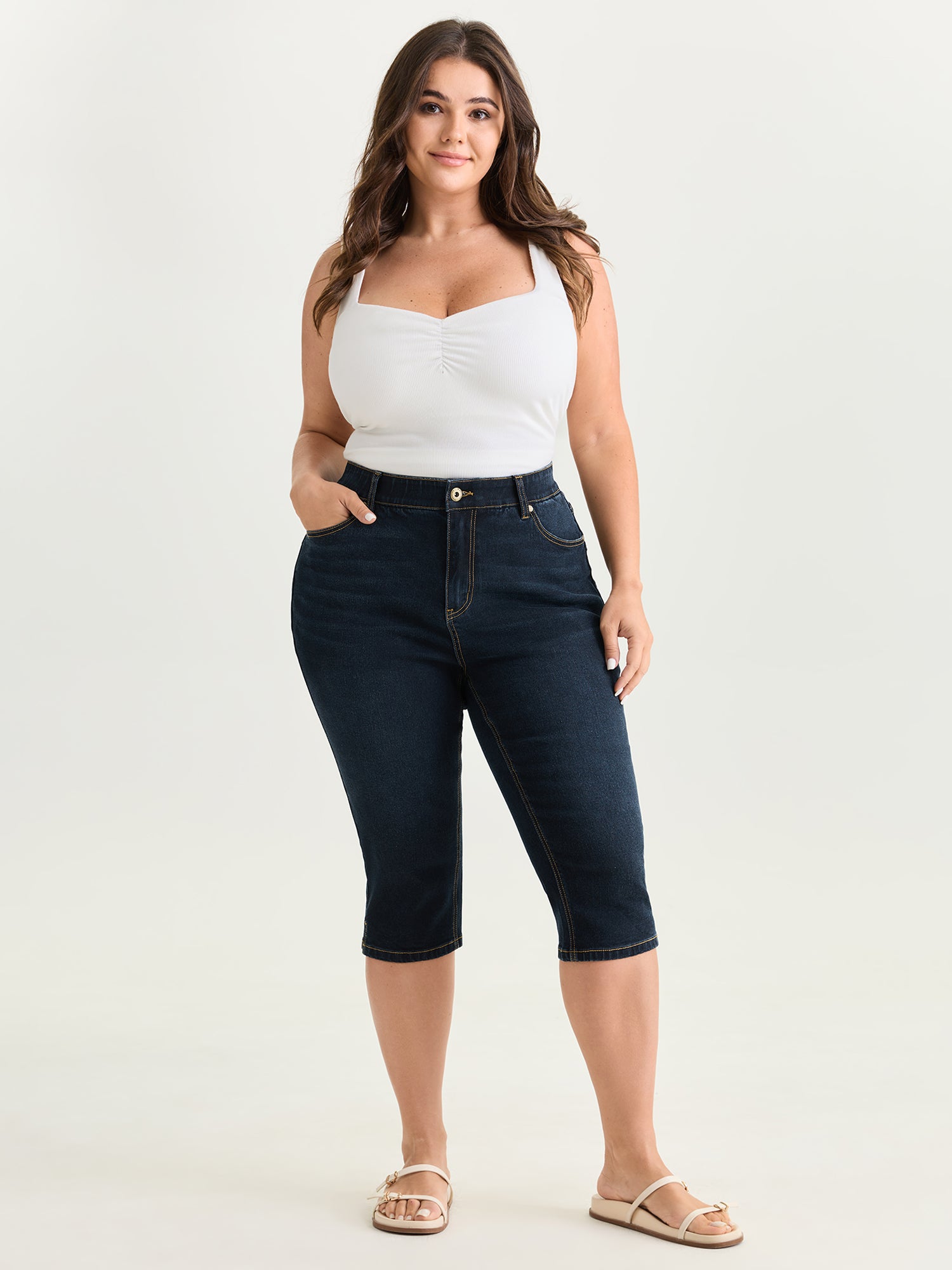 Stretchy Skinny-Fit Capri Jeans