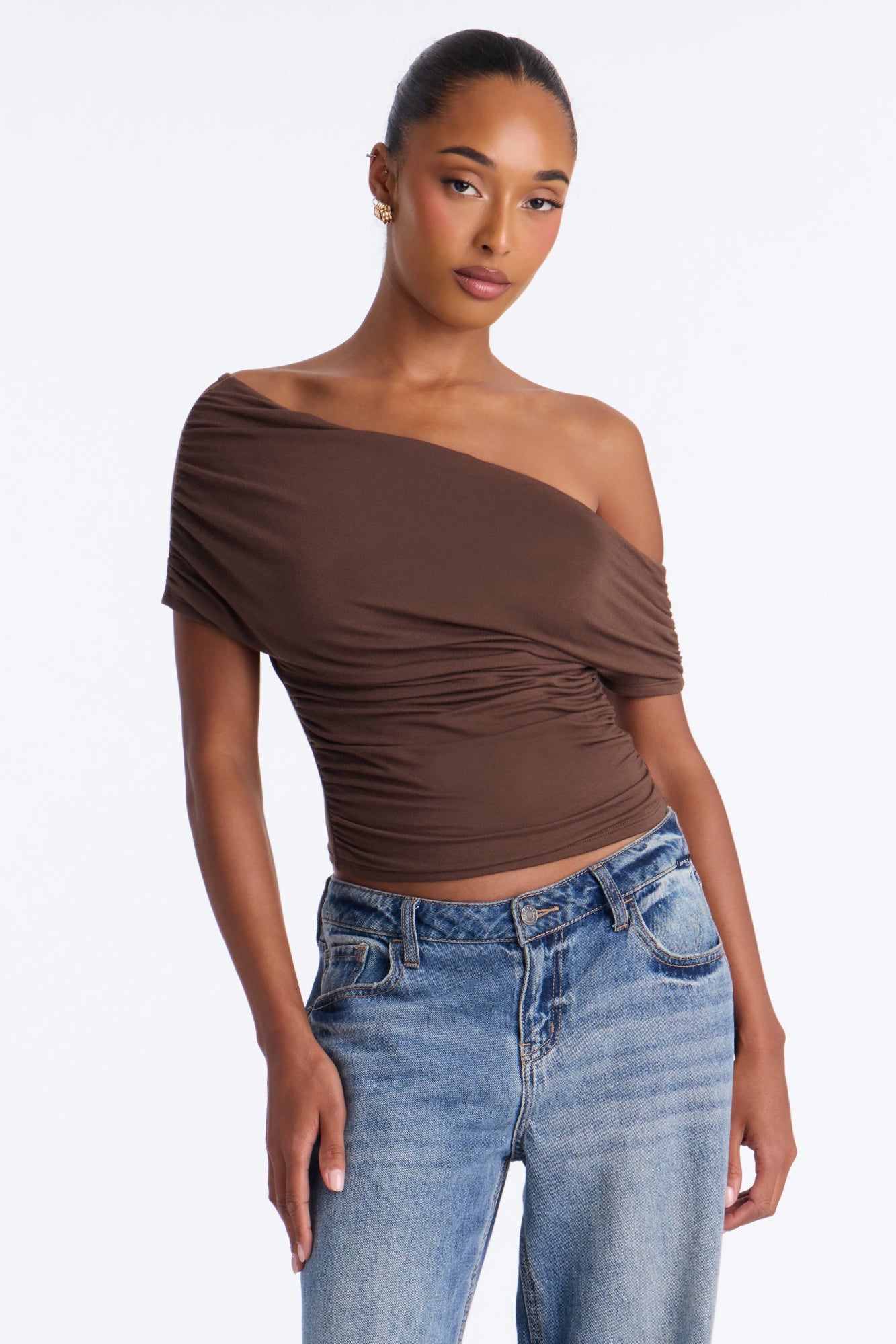 Oksana One Shoulder Top - Chocolate