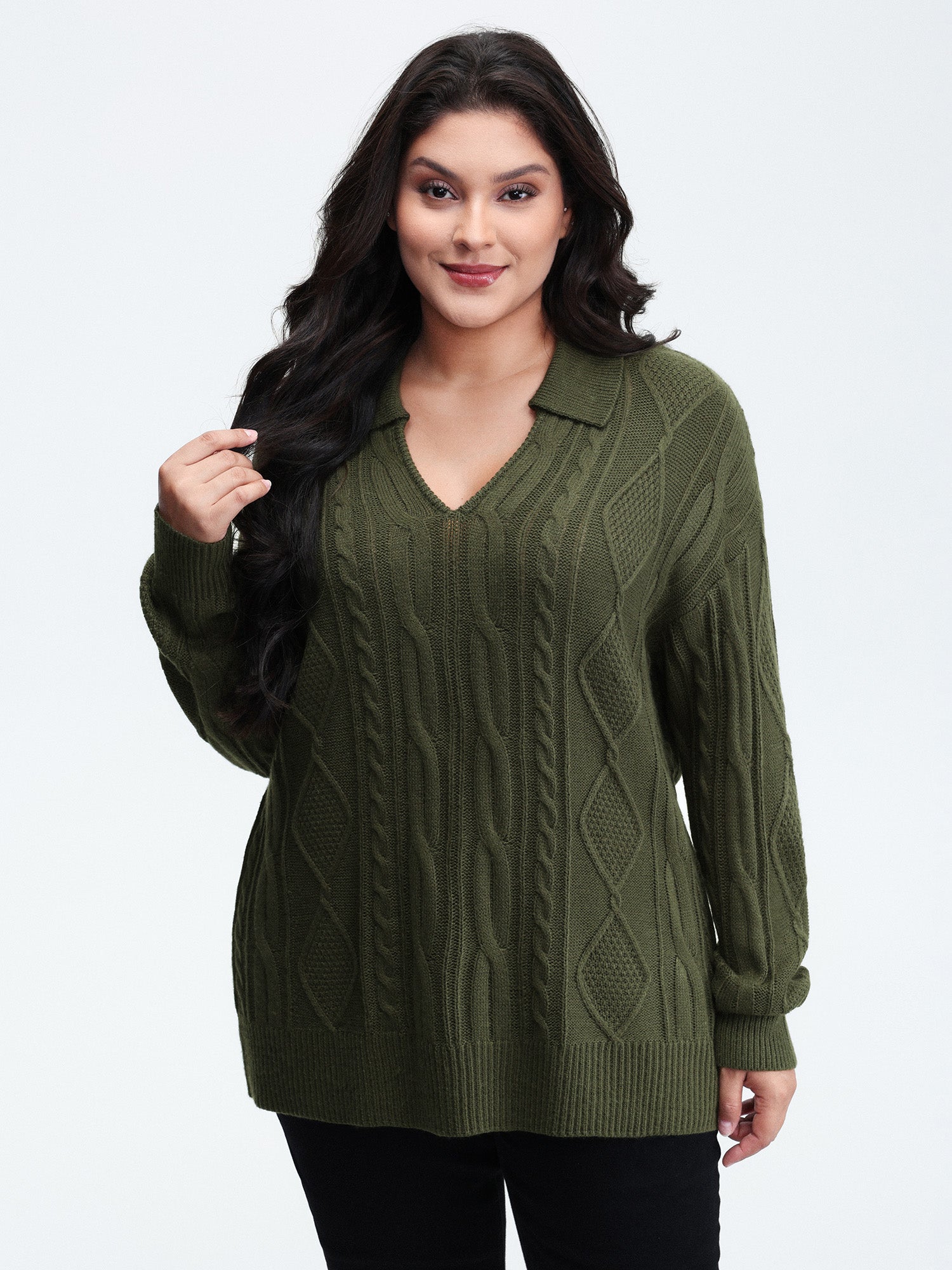 Cable Knit Polo Collar Pullover