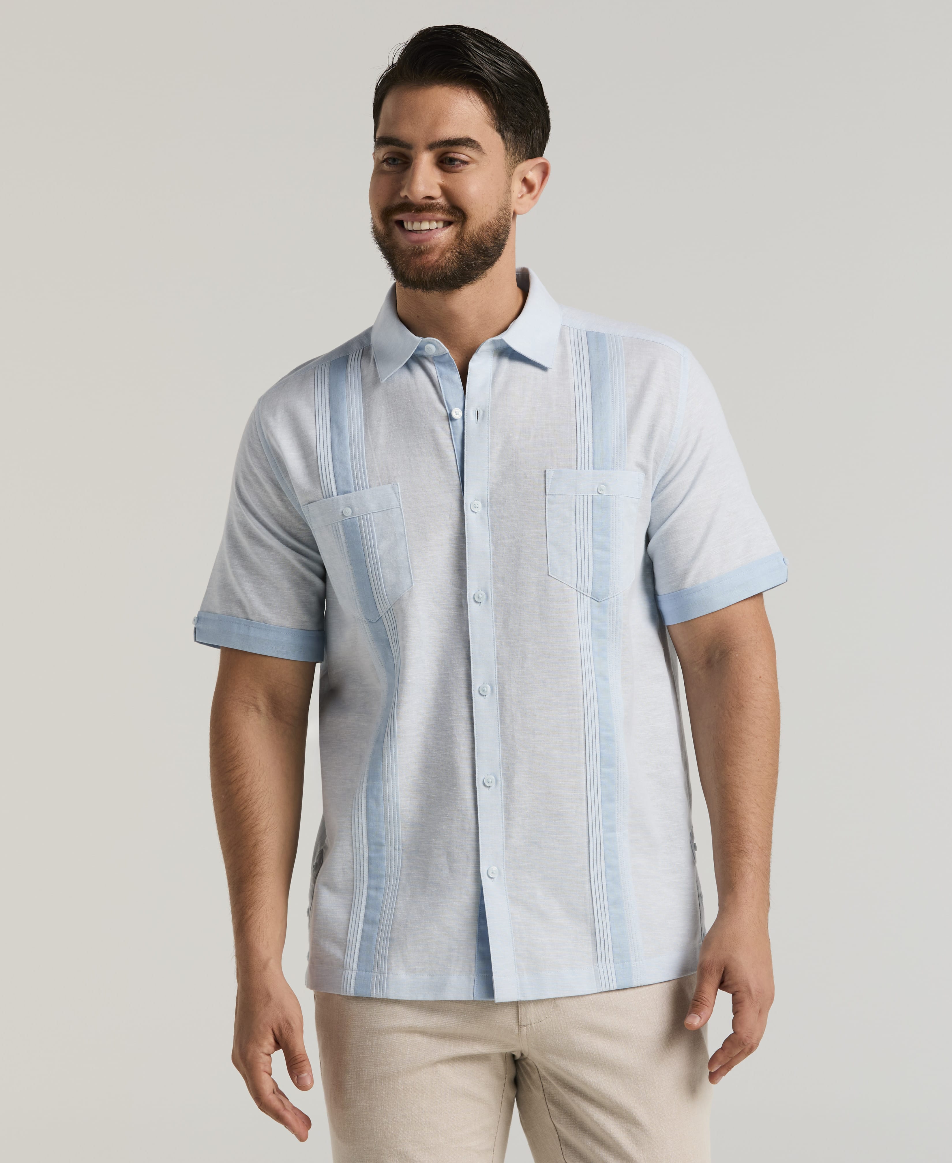 Linen Blend Cross Dye Guayabera Shirt