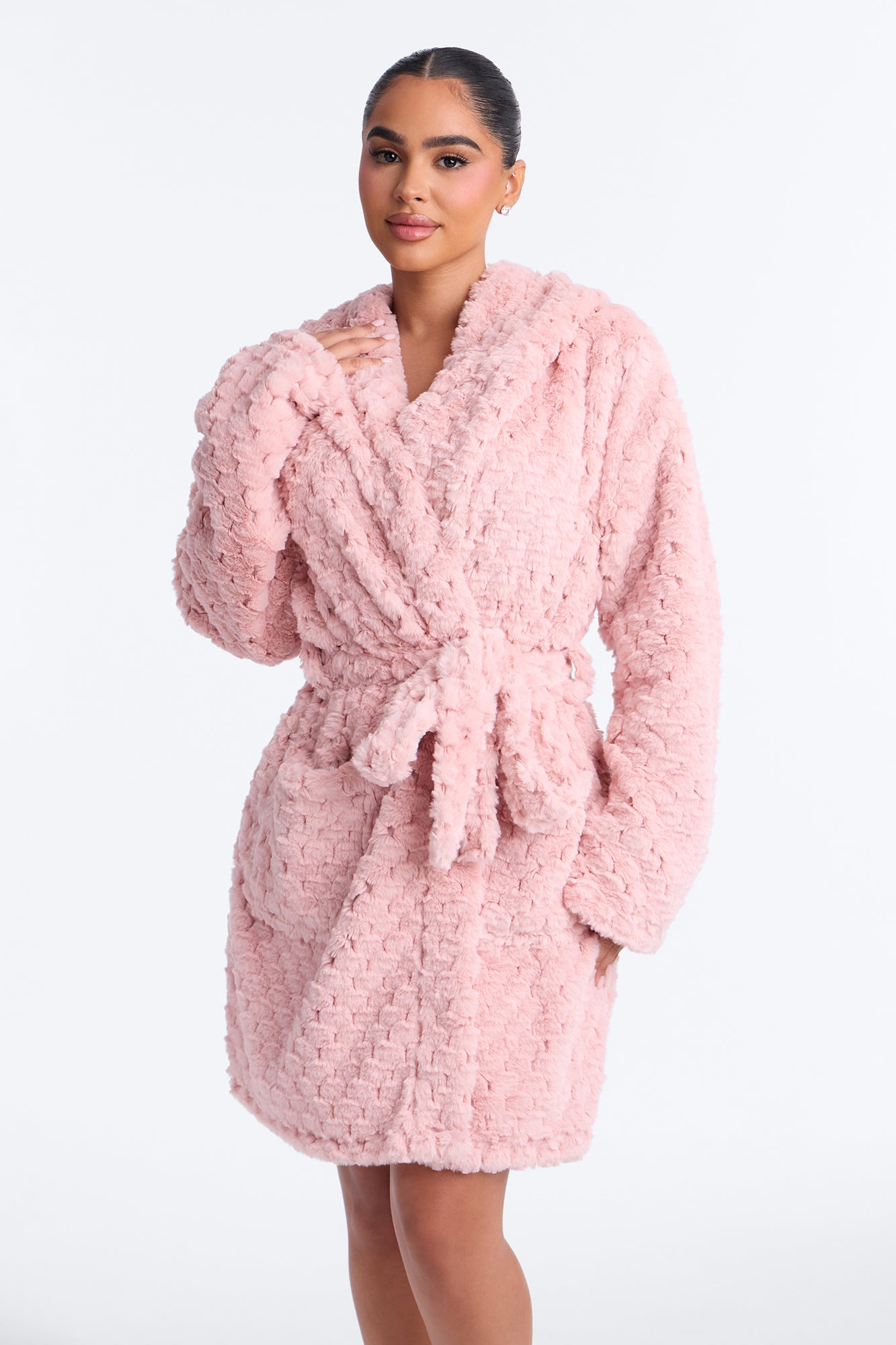 Comfort Zone Textured Plush Robe - Rose