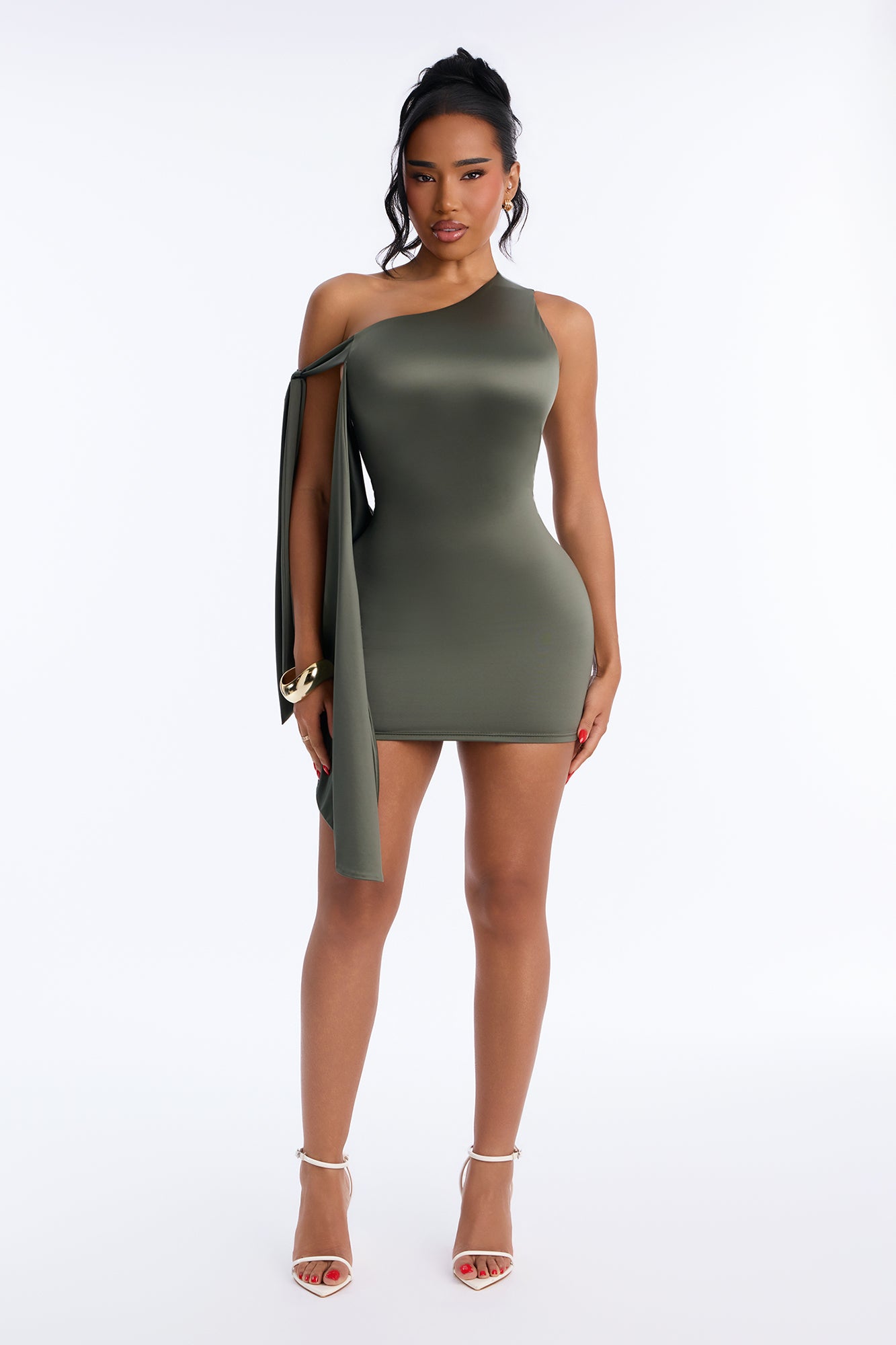 Wine And Dine Type Satin Mini Dress - Olive
