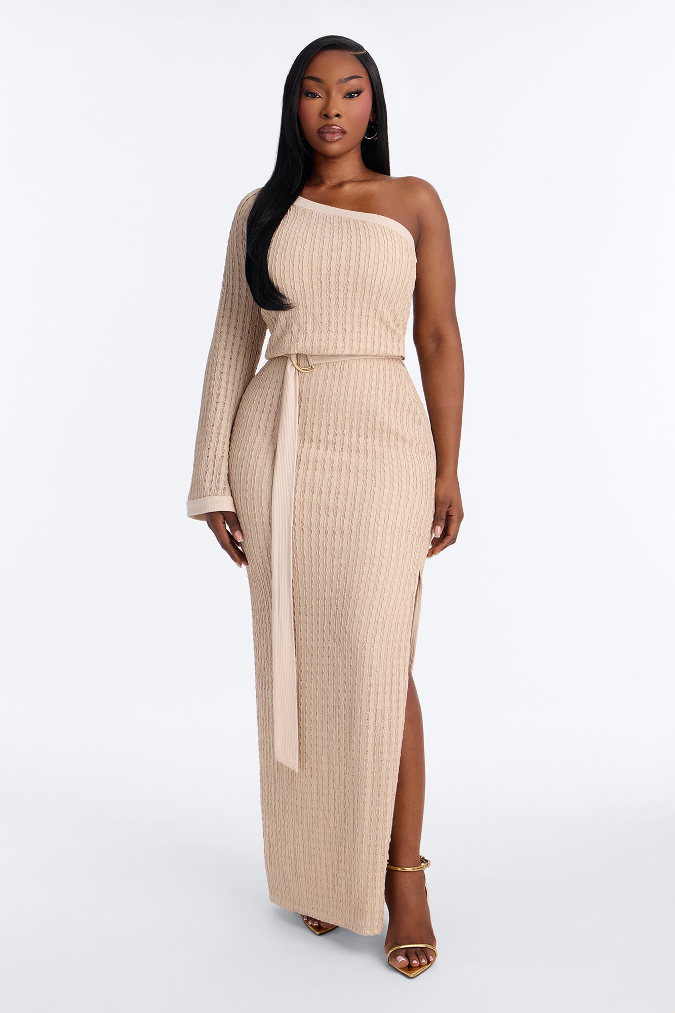 Melanie Textured Maxi Dress - Taupe