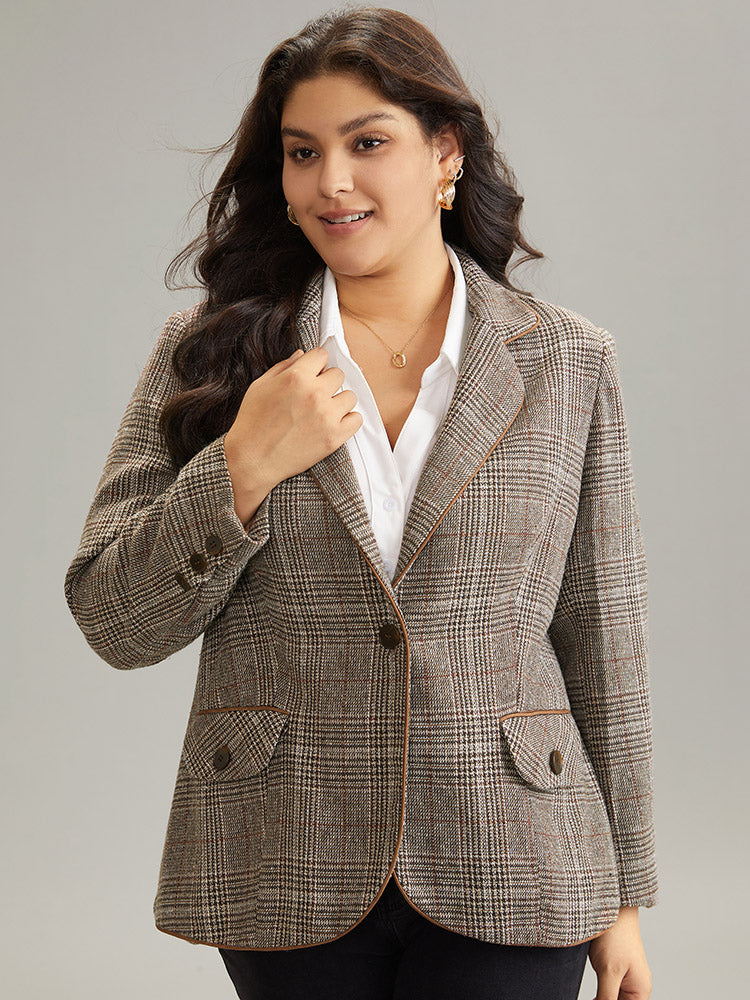 Plaid Suit Collar Flap Pocket Blazer