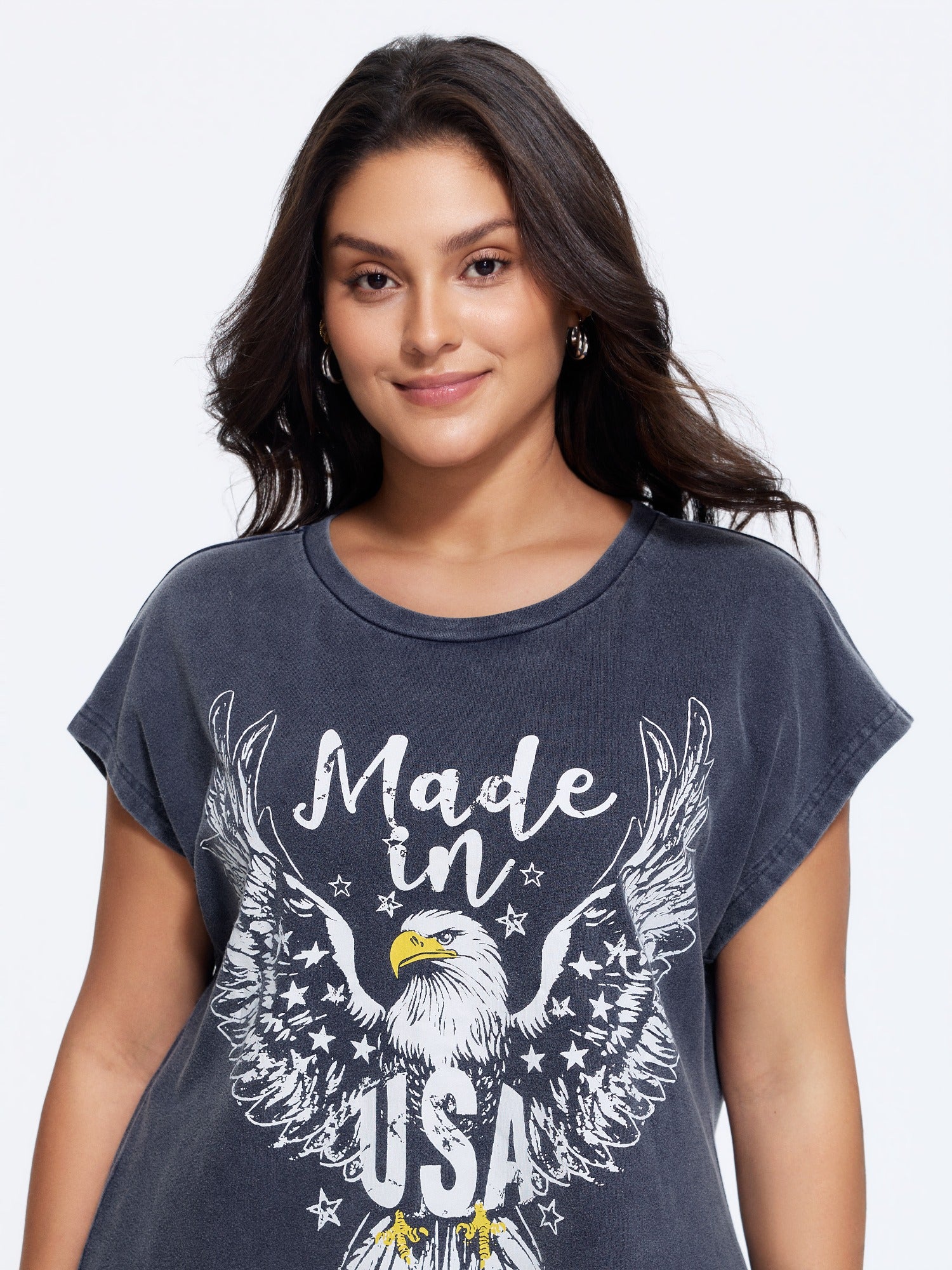 Vintage Washed Eagle Print Cap Sleeve T-Shirt