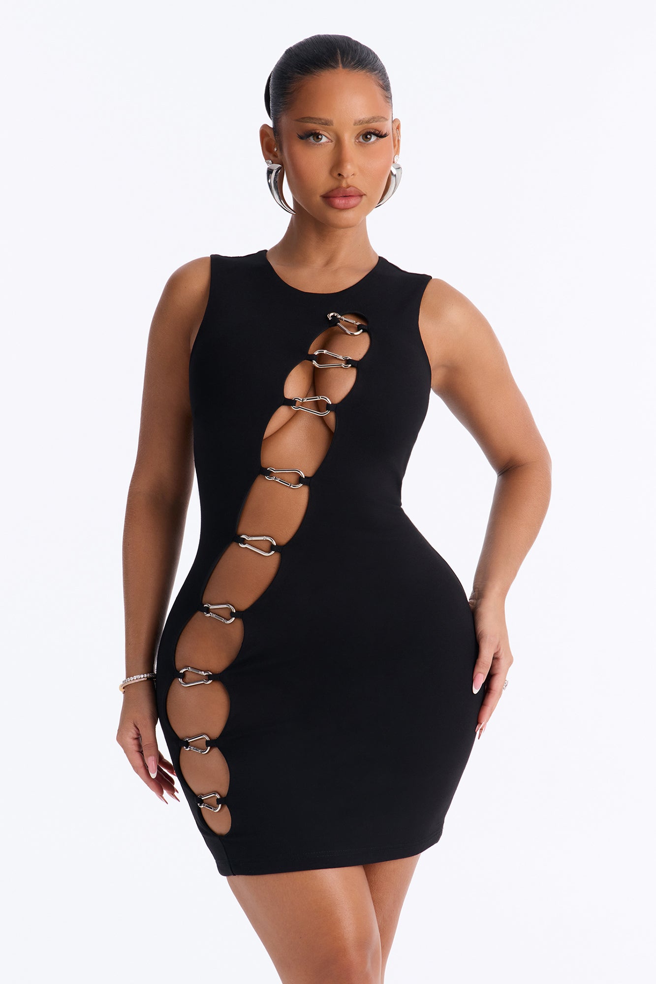Caught Looking Cut Out Ponte Mini Dress - Black