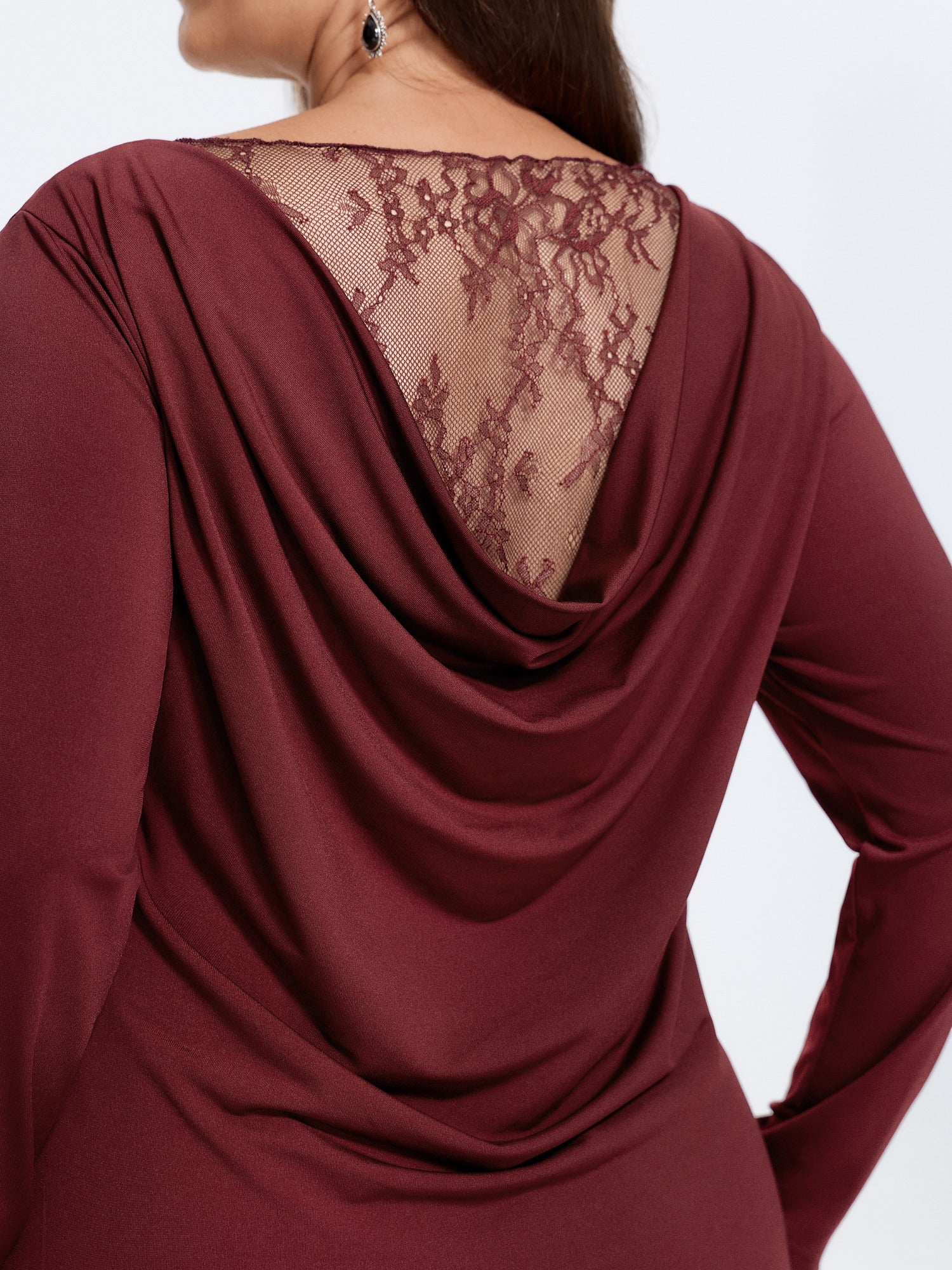 Lace Draped Cowl Back T-Shirt