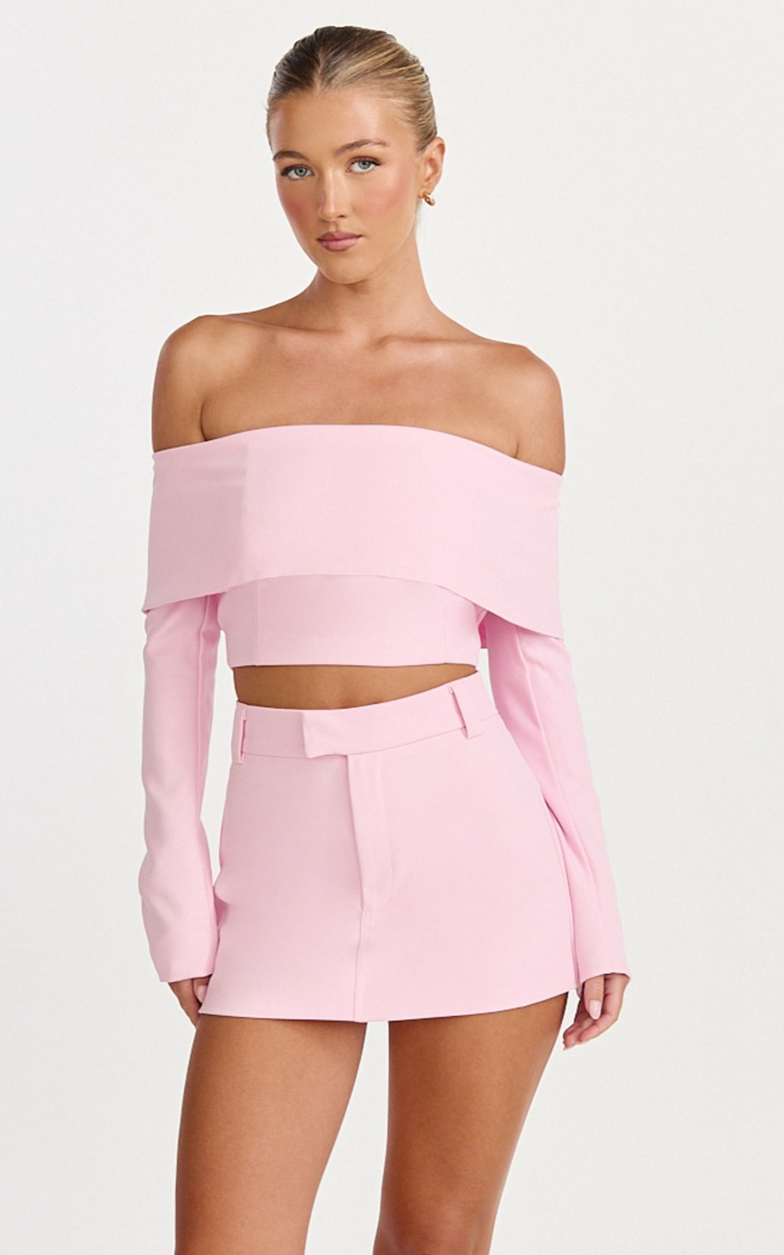 Ursula Top - Long Sleeve Off Shoulder Cropped Top in Pink