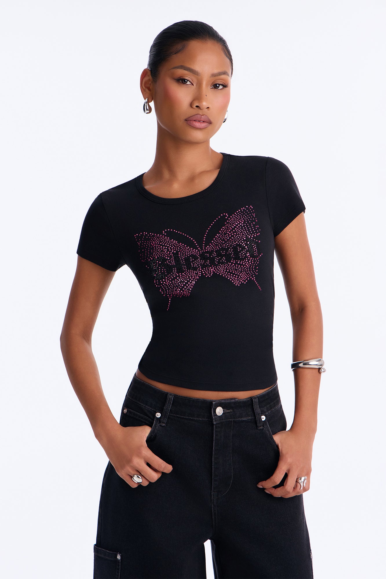 Blessed Butterfly Rhinestone Tee - Black