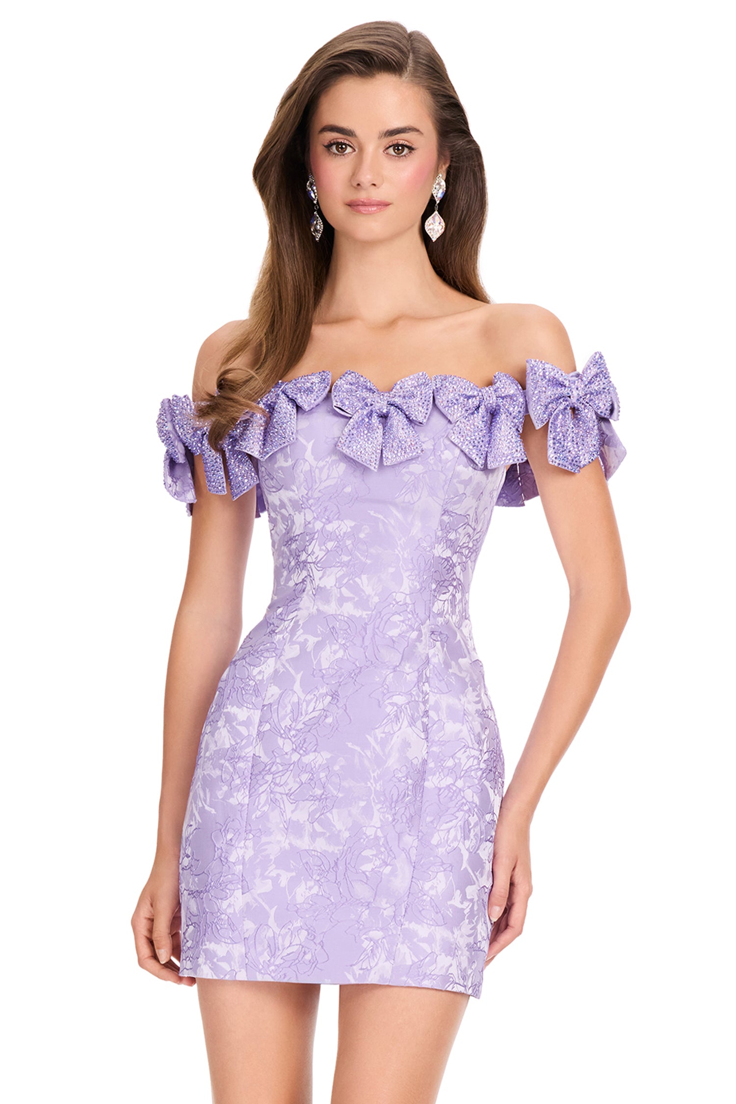 Ashley Lauren 40074 - Brocade Sheath Cocktail Dress with Beaded Bows