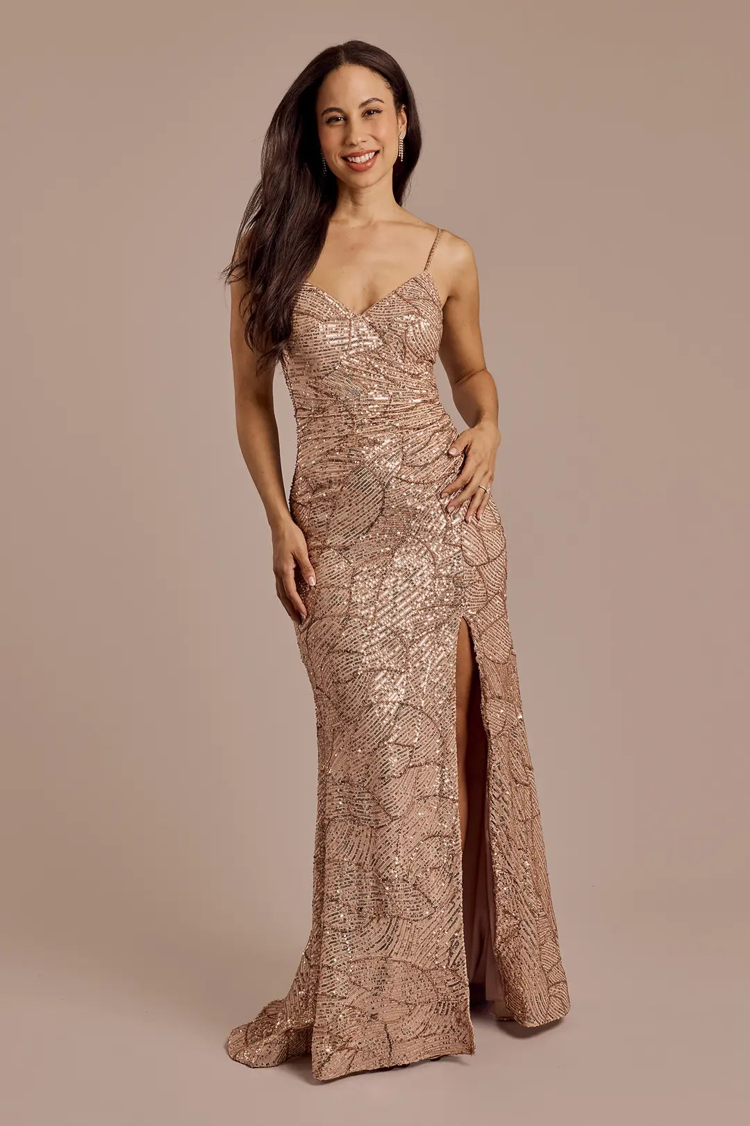 Patterned Sequin Side Draped Sheath Dress