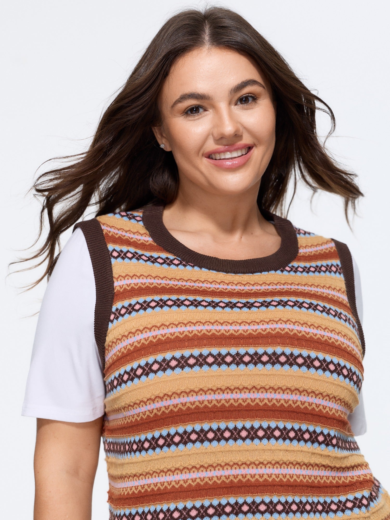 Vintage Striped Jacquard Crew Neck Sweater Vest