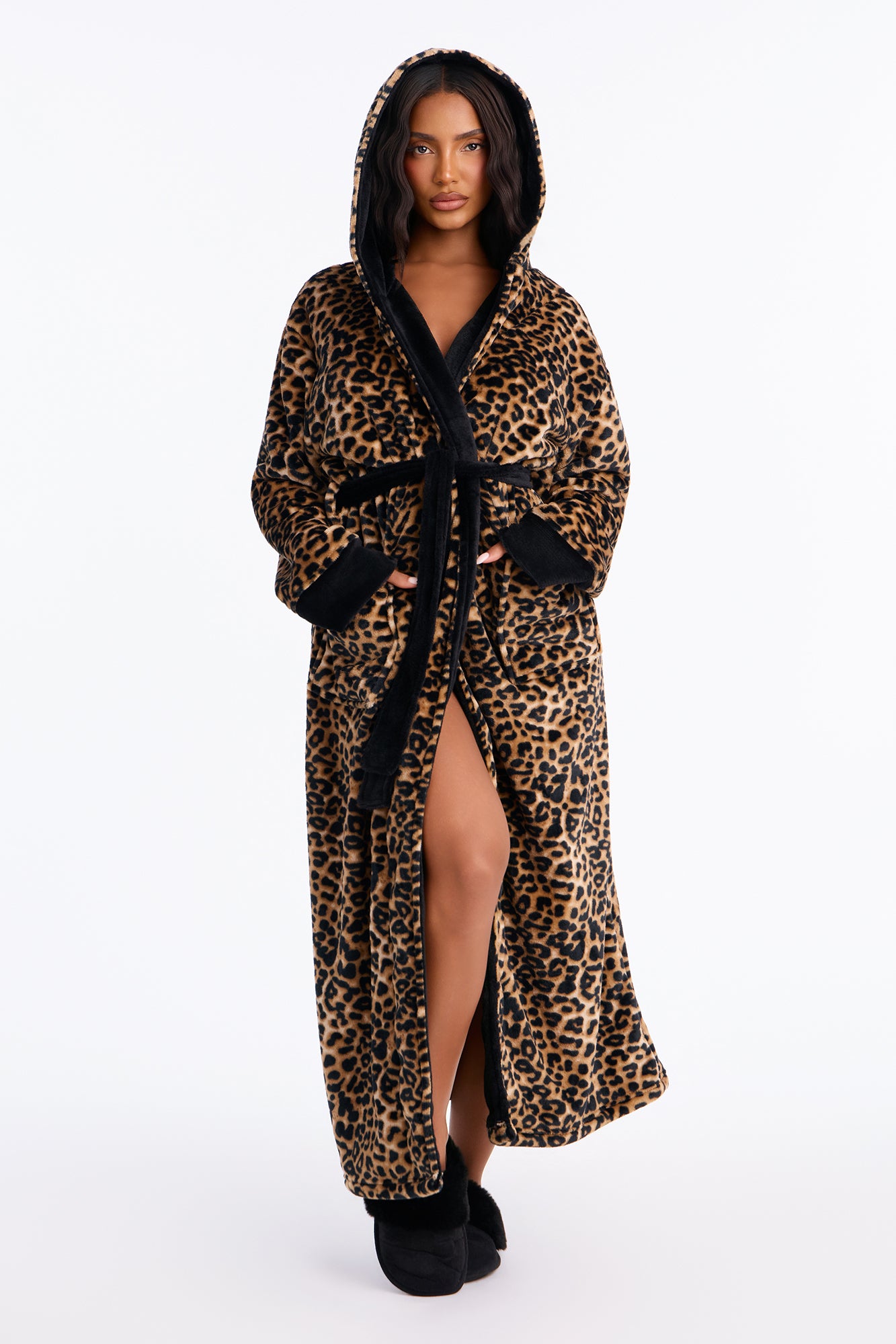 Wild Night In Leopard Plush Hooded Robe - Leopard