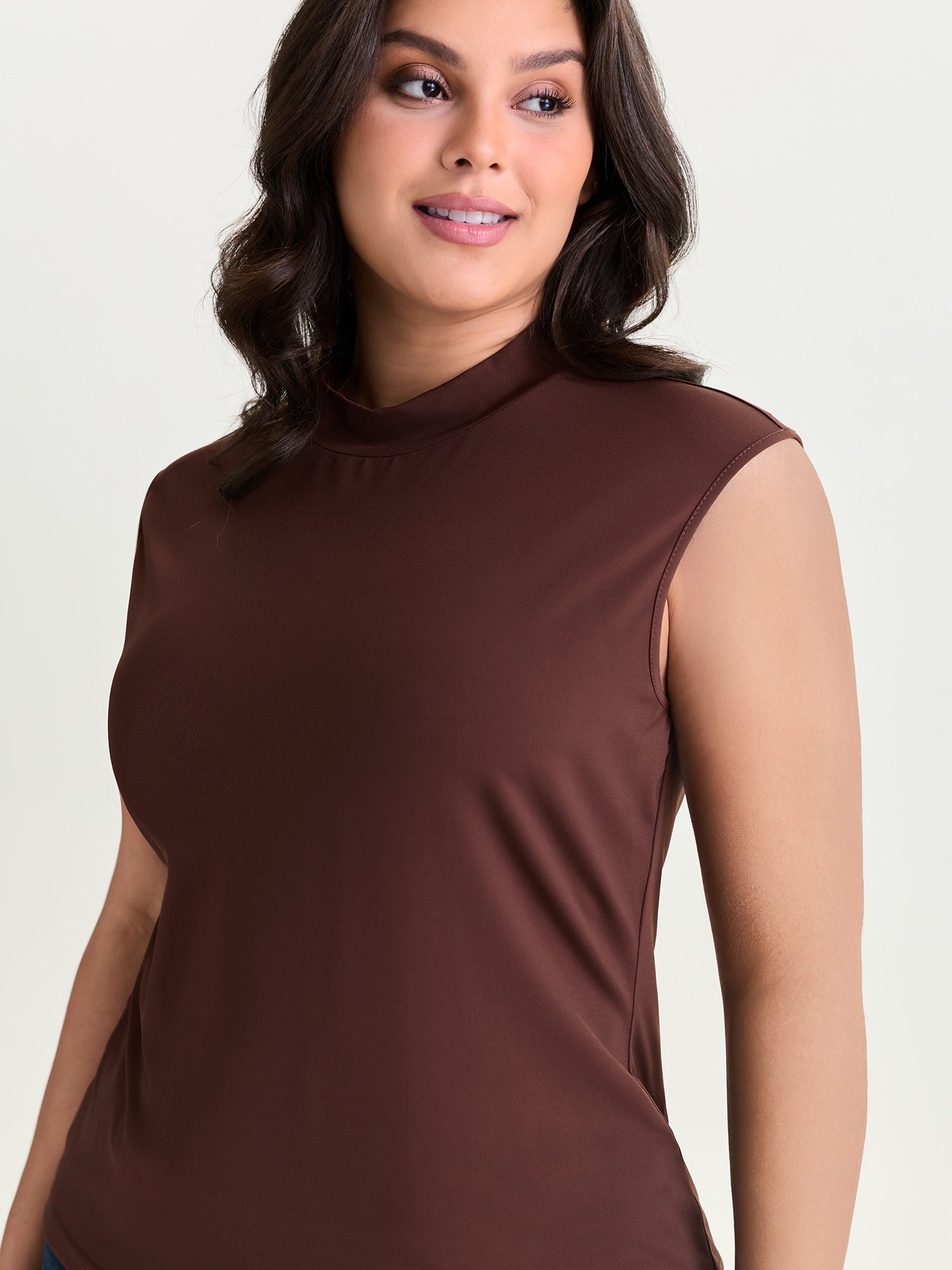 Stretchy Mock Neckline Plain T-Shirt