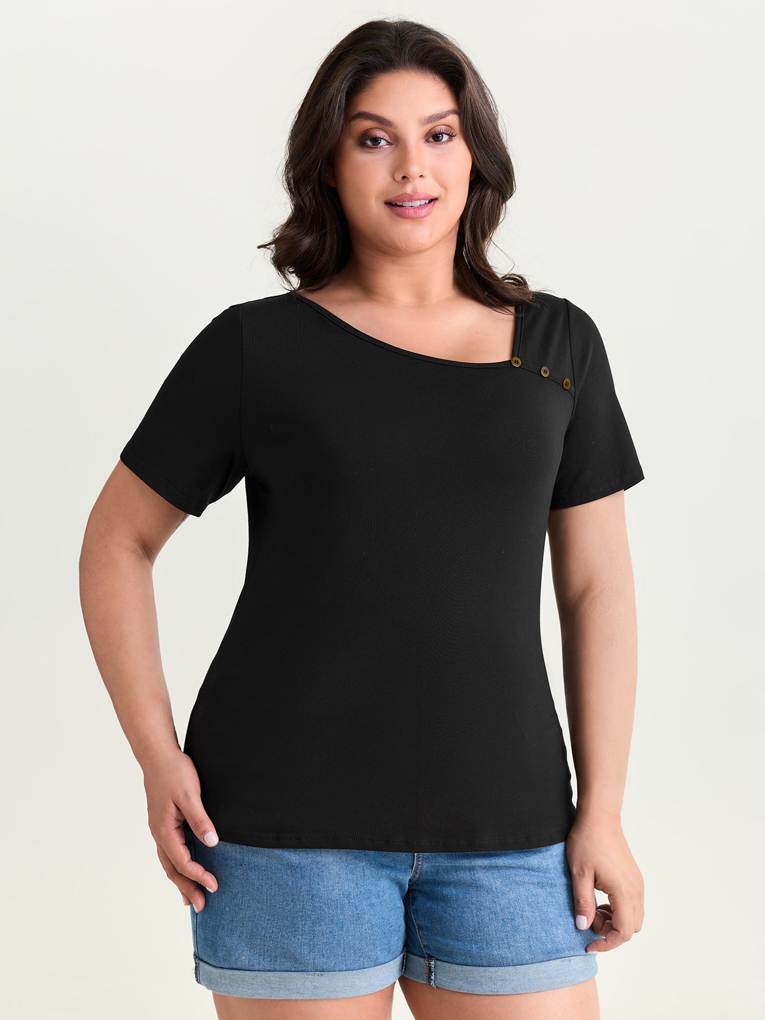 Supersoft Asymmetrical Neckline Fitted T-Shirt