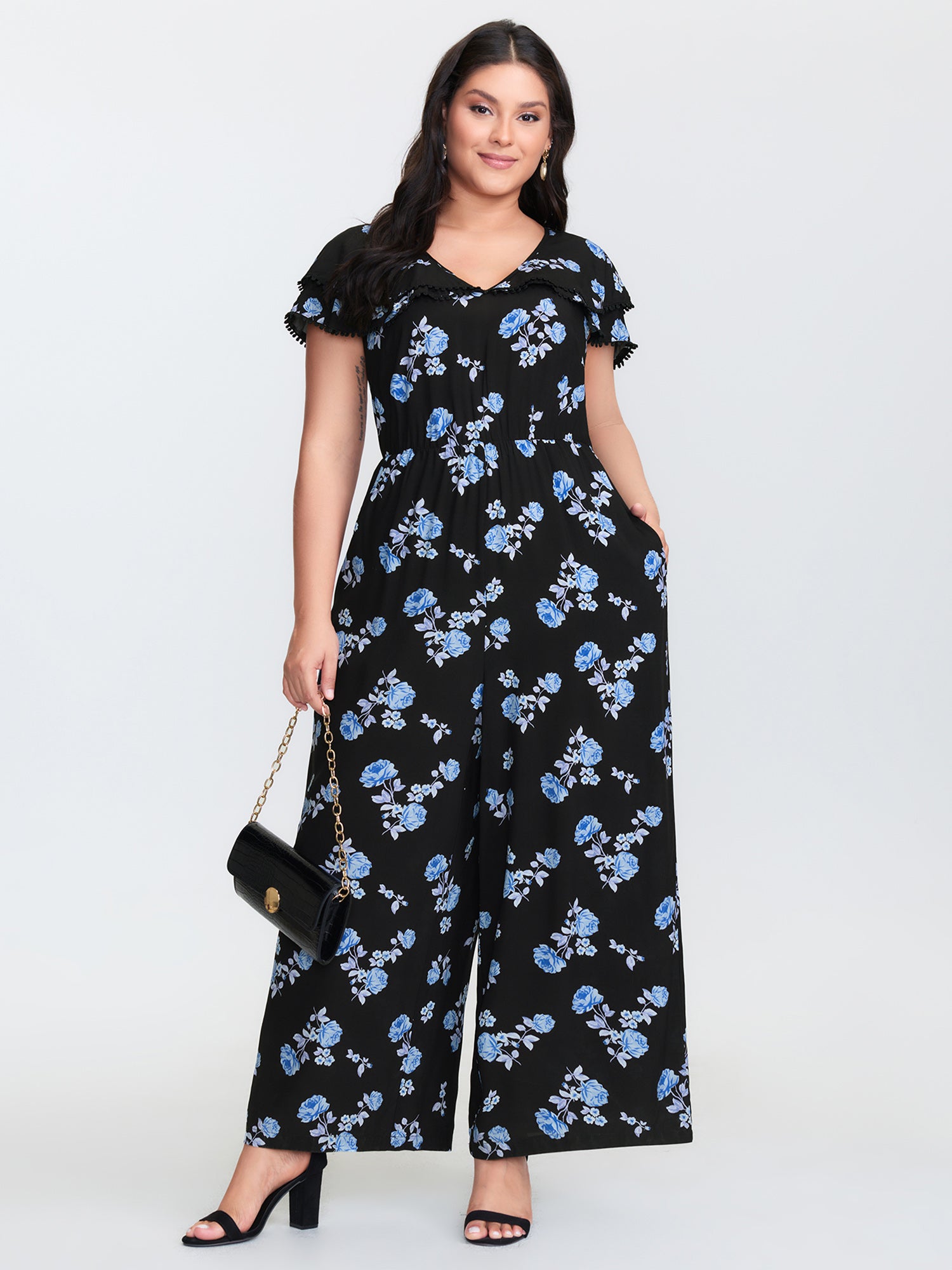 Lace Trim Layered V-Neck Jumpsuit
