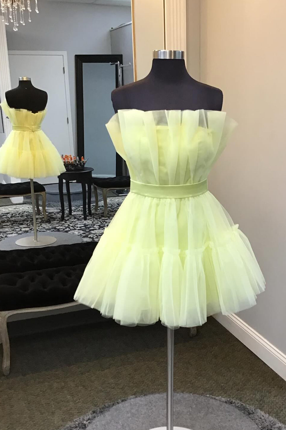 Yellow A Line Tiered Tulle Short Homecoming Dress/Mini Dress