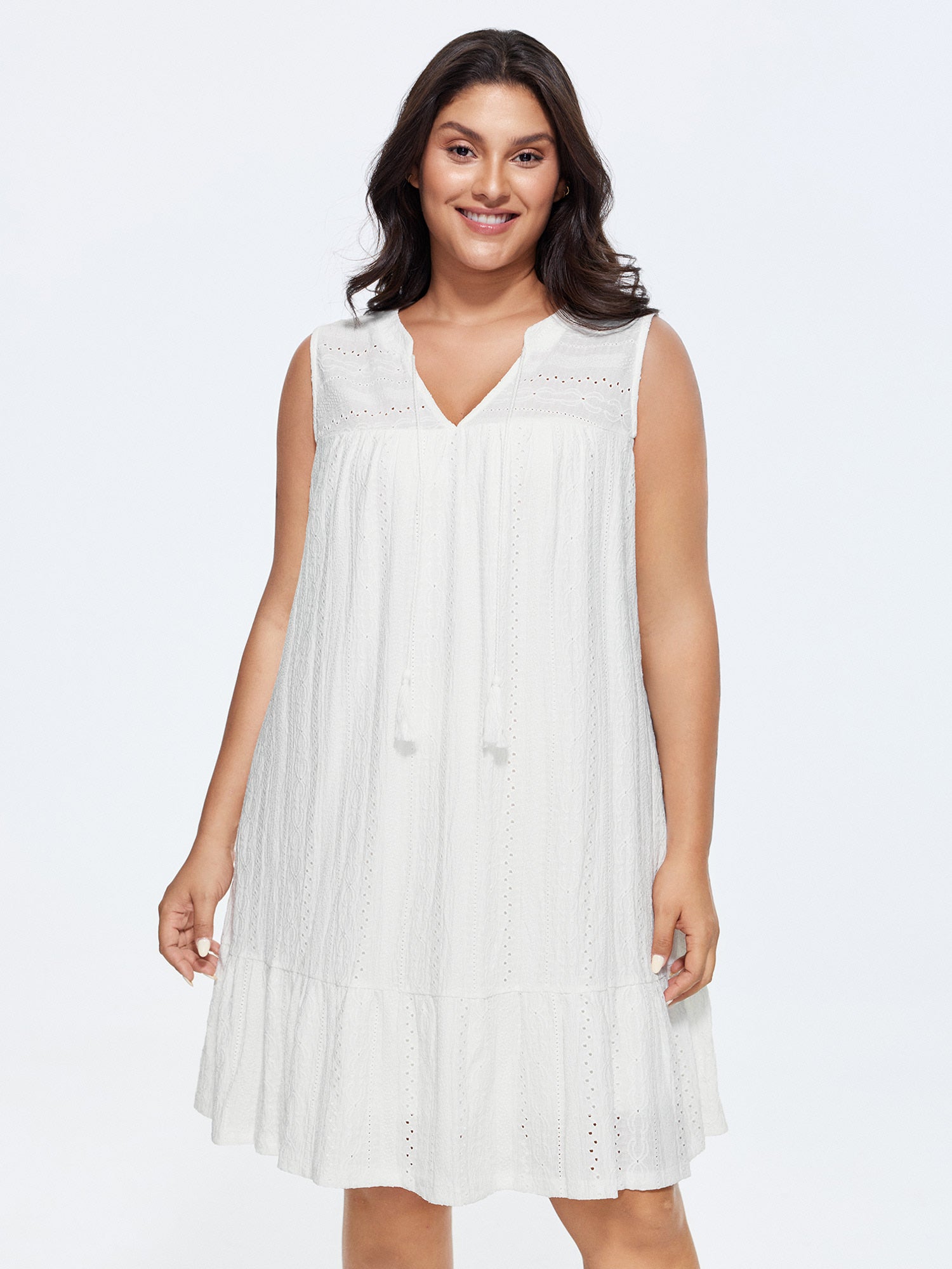 Lace Trim Notched Collar Tassel Mini Dress