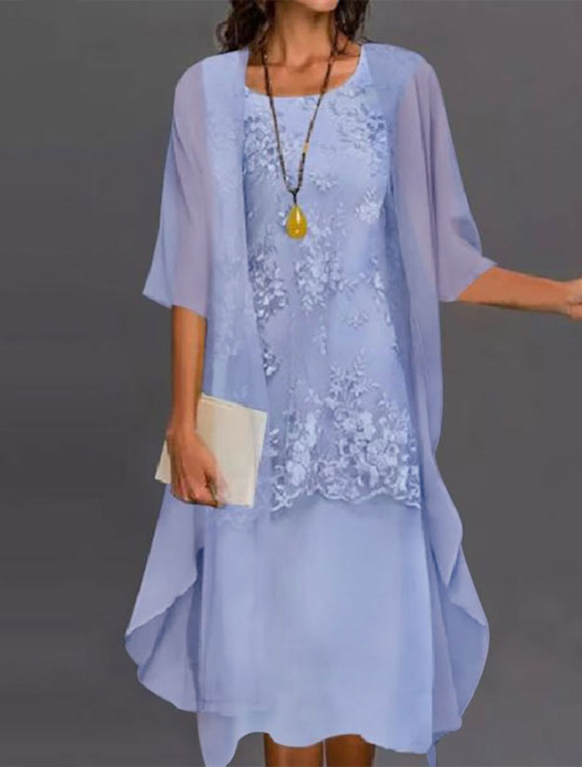 Tea-Length Mother of the Bride Sheath/Column Dresses with Jewel Neckline