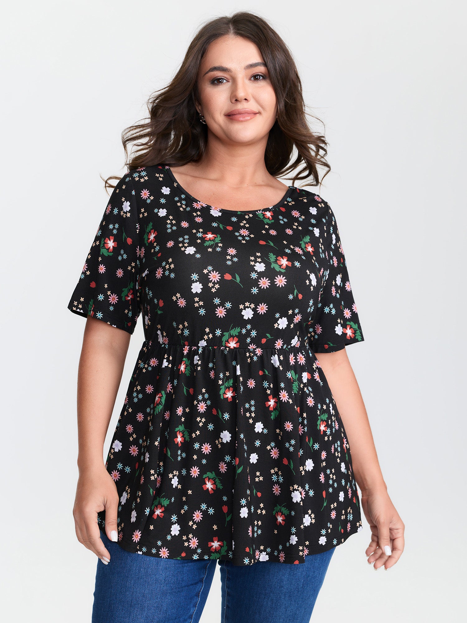 Stretchy Crisscross Back Floral Knit Top