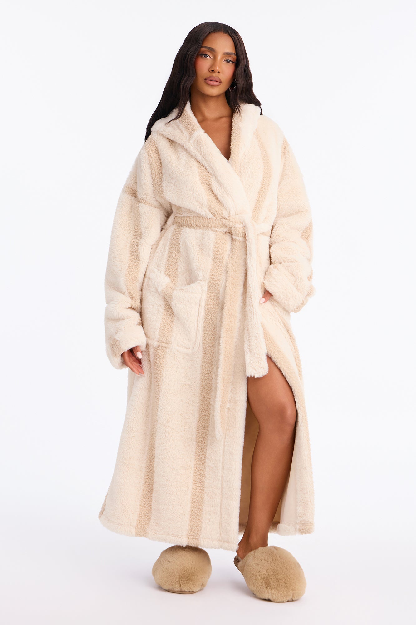 Soft Snuggles Striped Plush Robe - Cream/combo