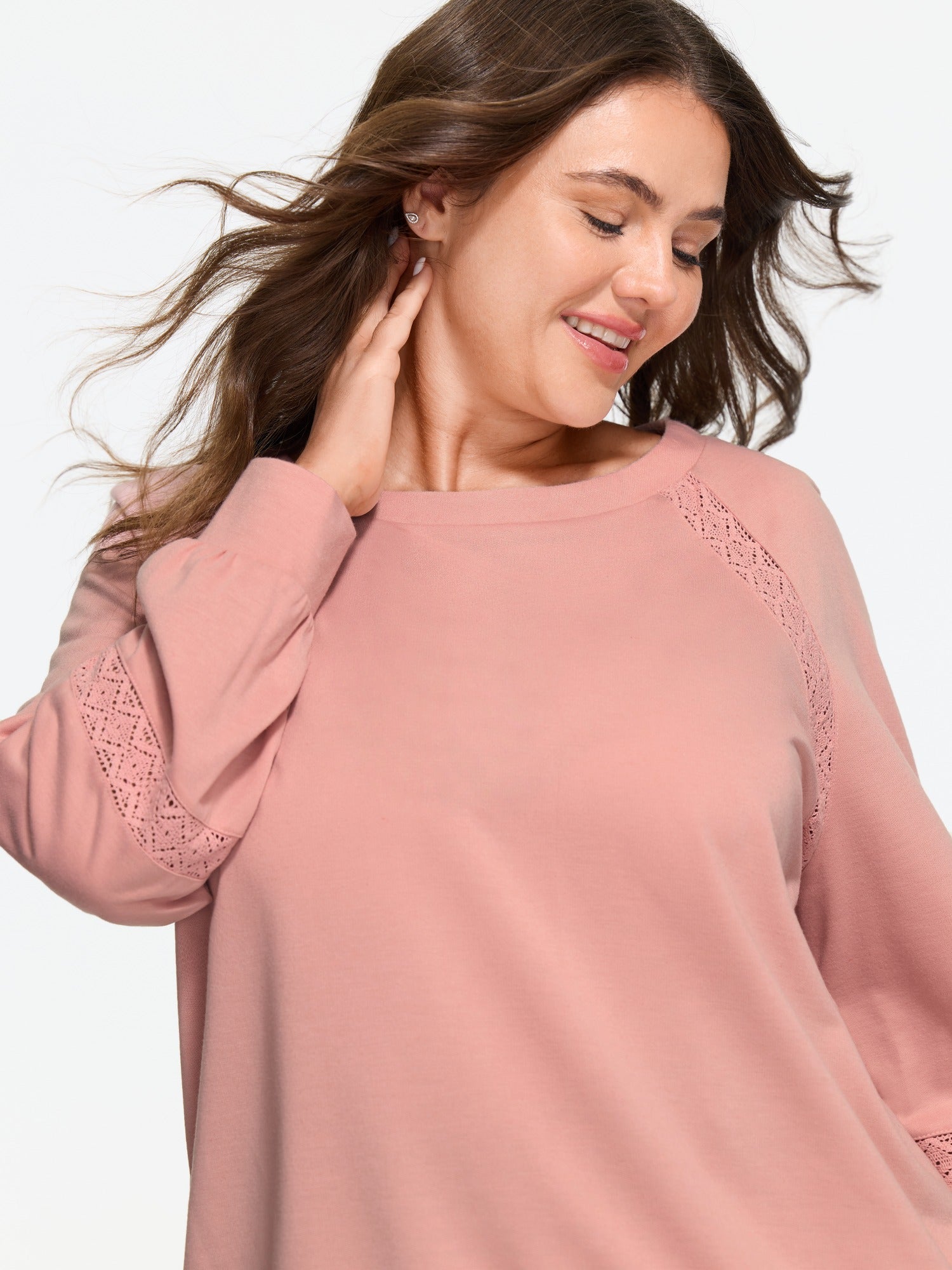 Lace Inset Raglan Sleeve Sweatshirt