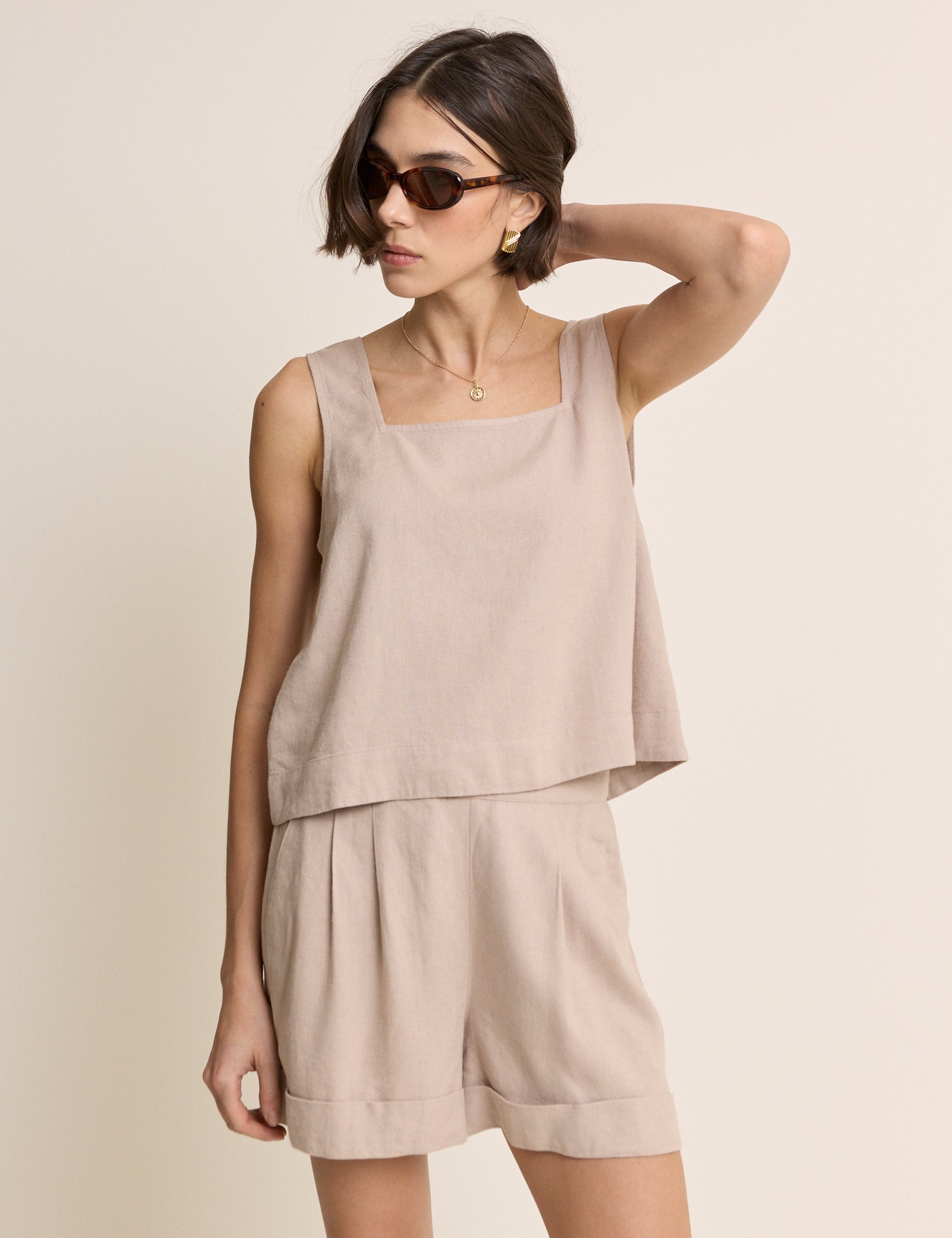 Stone Linen-Rich Torrent Turn Up Shorts