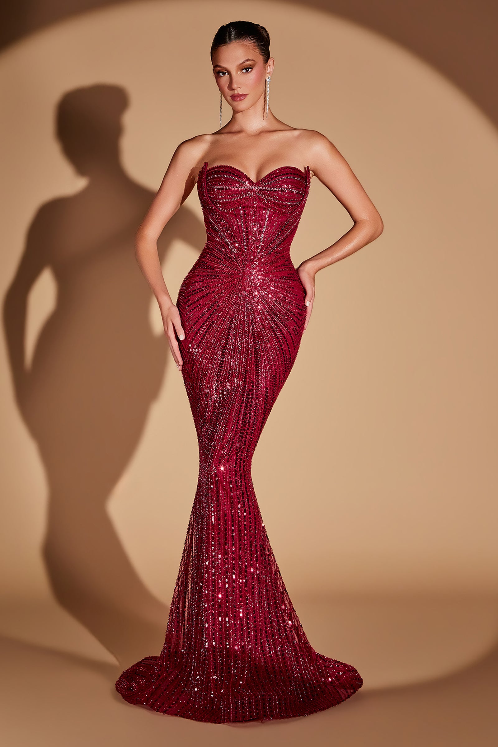 Ladivine CD0108 Strapless Beaded Sequin Dress