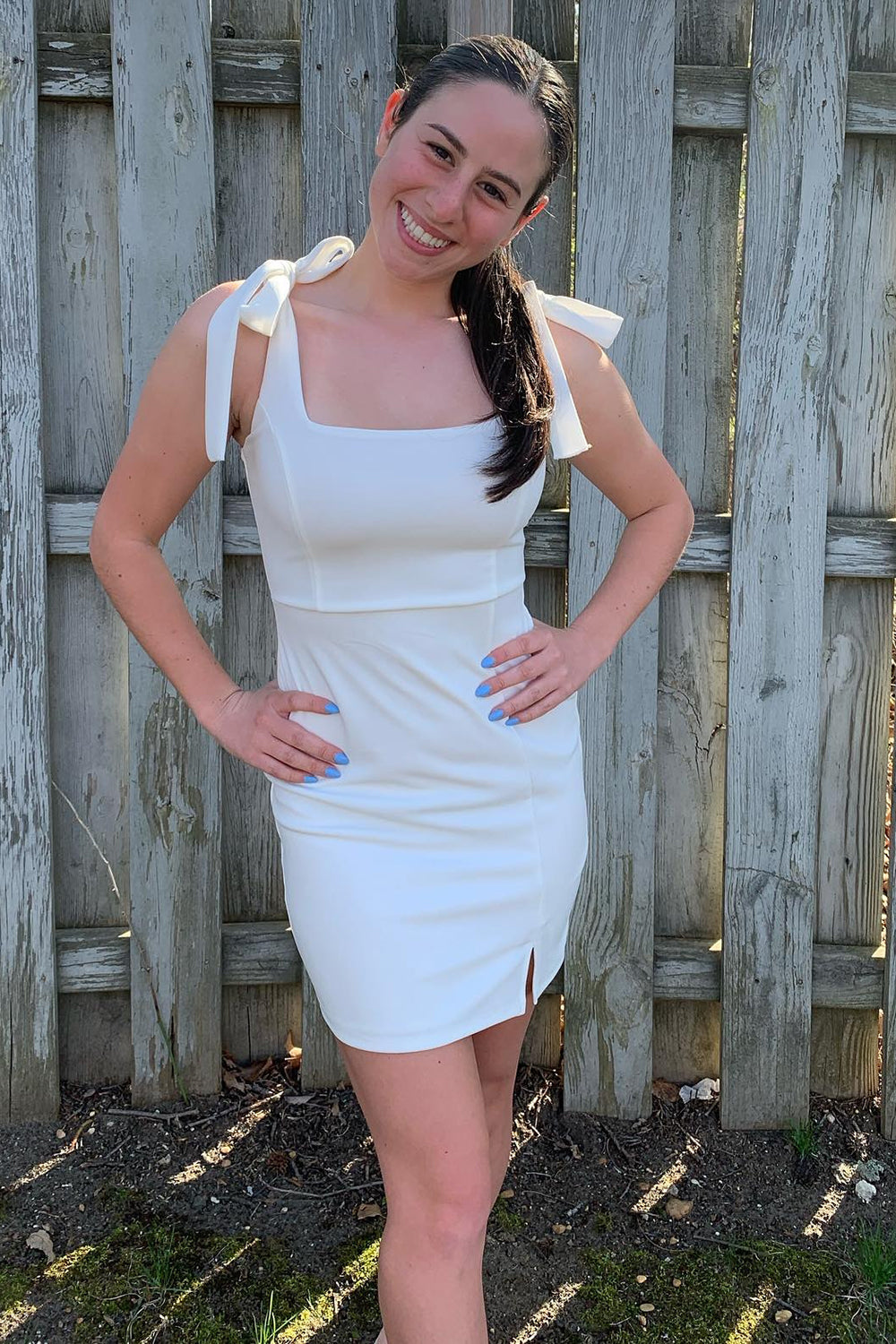 Simple White Tight Homecoming Dress/Mini Dress with Slit